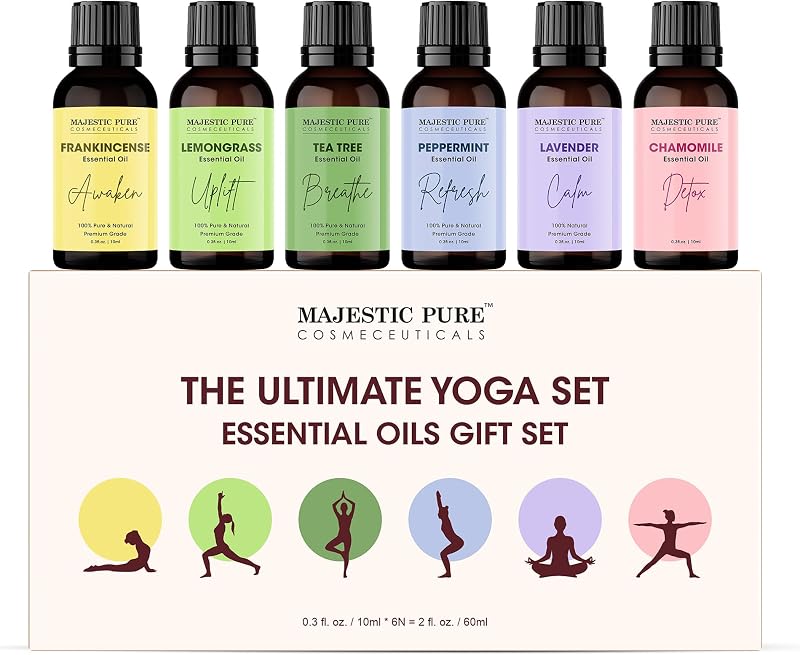 Majestic Pure Yoga Essential Oil Gift Set - Pack of 6 | Perfect for diffusers - meditation - yoga - home fragrance and creating a relaxing atmosphere during self-care routines.