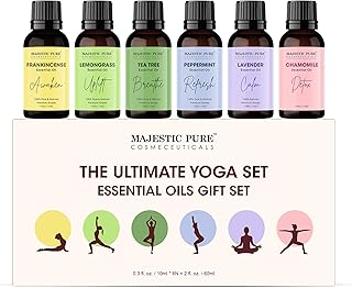 Majestic Pure, Yoga Essential Oil Gift Set | 100% Pure & Natural Set for Yoga, Meditation and Self-Care Rituals | Frankincense, Tea Tree, Lavender, Peppermint, Lemongrass, Chamomile - Pack of 6