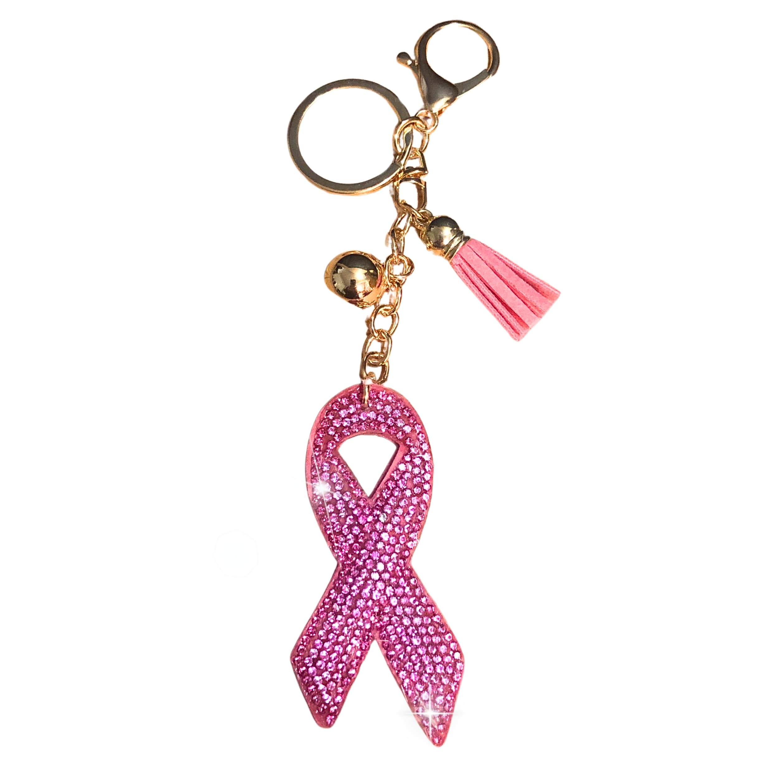 Popfizzy Rhinestone Keychains for Women and Girls, Bling Bag Charm, Sparkle Purse Charm, Backpack Charms, Gifts for Women, Breast Cancer Ribbon (Gold), Large