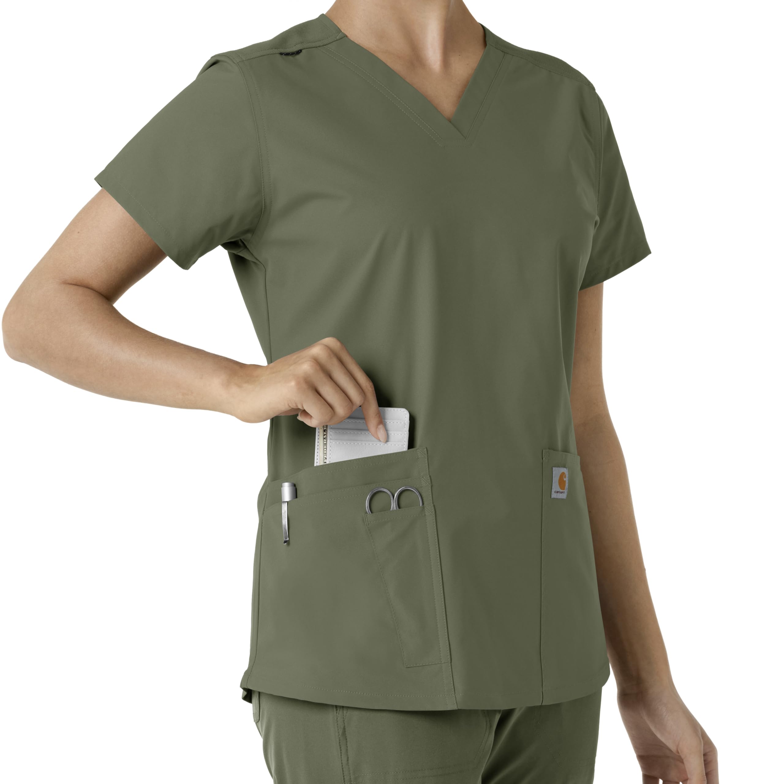 Carhartt Damski top z dzianiny z dekoltem w serek (1 szt.), Oliwka, XXL