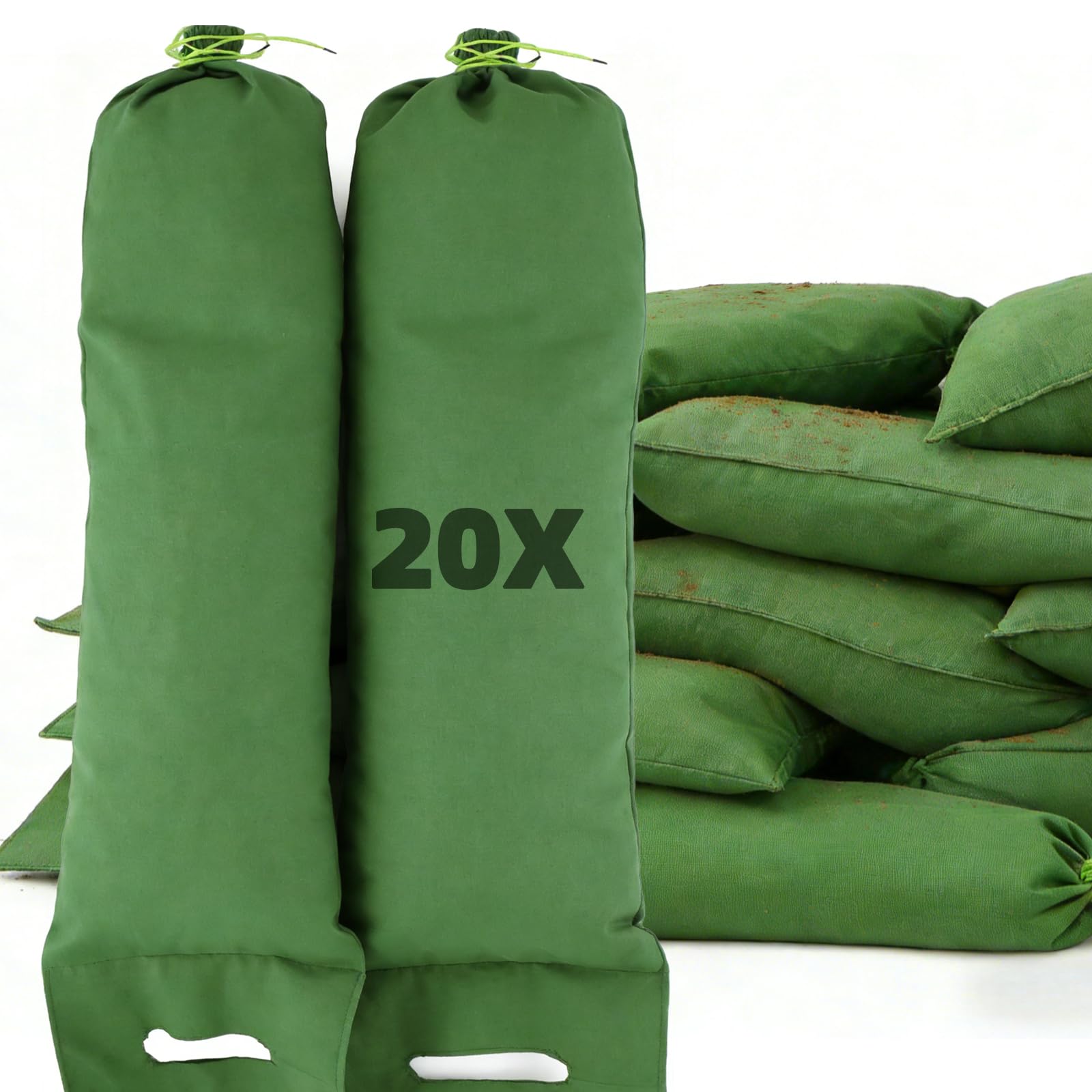 20 sacos de arena para protección contra inundaciones 25 x 100 cm, sin relleno | Saco de arena, con cordón, asa. Ideal para inundaciones, inundaciones y protección de edificios.