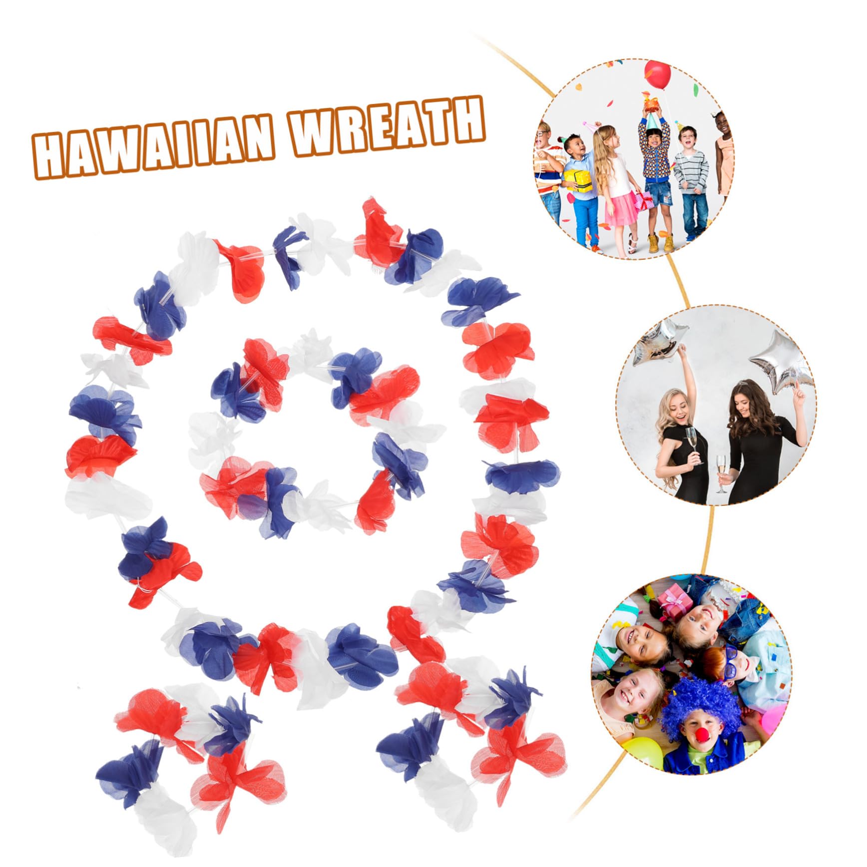 STOBAZA 72 Stück Teiliges Hawaii Party Dekorationsset aus Langlebigem mit Blumenkranz Stirnband Armband und Halskette in Rot Weiß Blau Leichte Luau Accessoires für Erwachsene Farbenfrohe