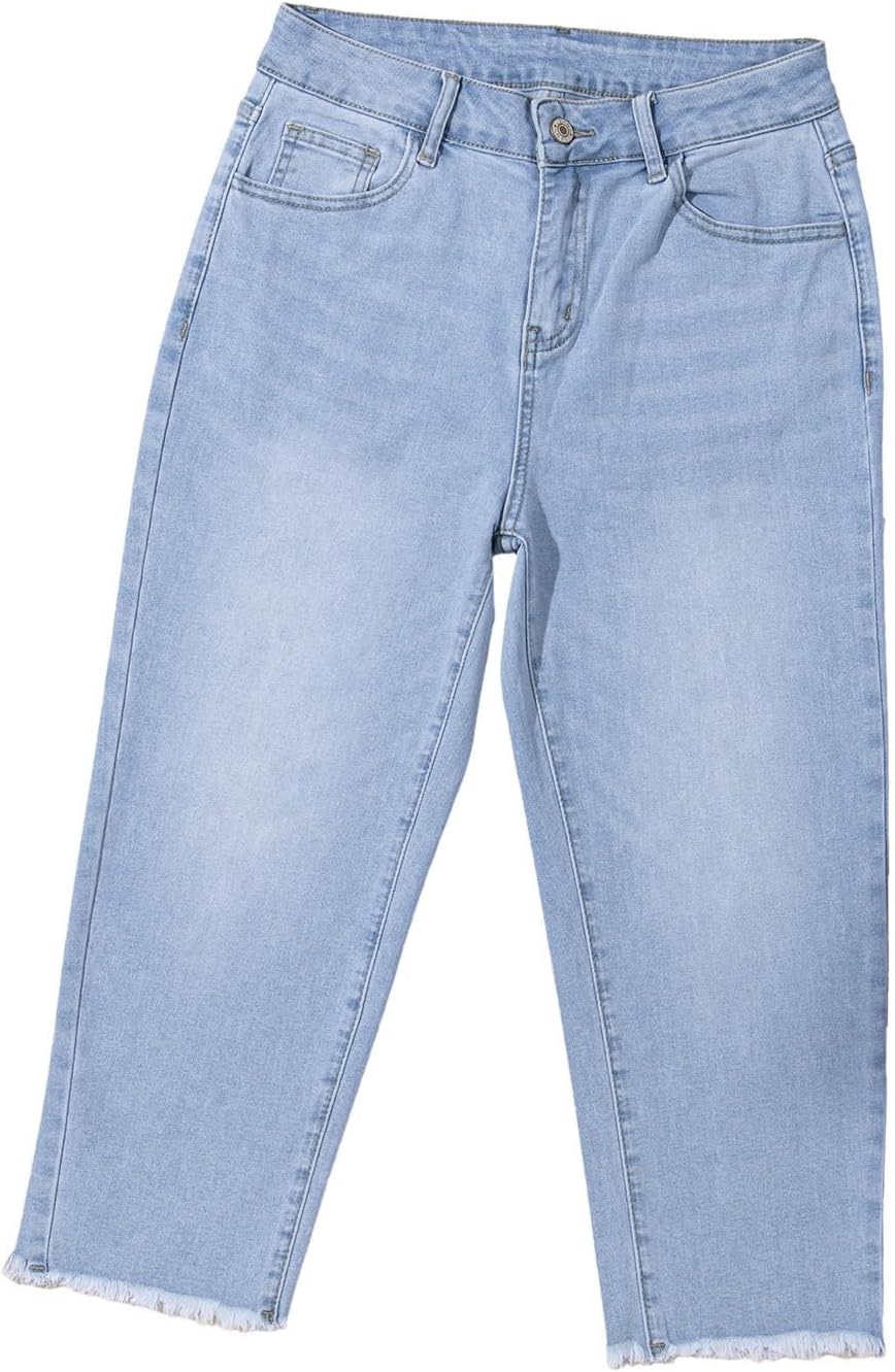 Sidefeel Women's Capri Jeans High Waisted Trendy 2025 Spring Outfit Denim Capri Pants Sky Blue Size 10 - Image 8