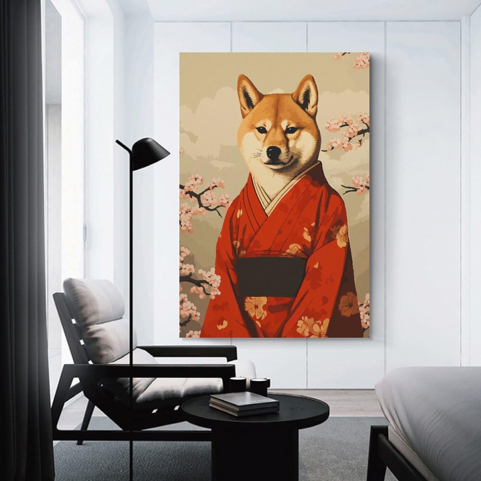 Junmoney Unframe-Shiba Inu Kimono Pixel Art Shiba Inu Kimono Pixel Art Wall Decor Canvas Print 20X30inch(50X75cm), For Lounge, Study, Hallway Or Flat Walls, Decorative Artwork With Broad Appeal