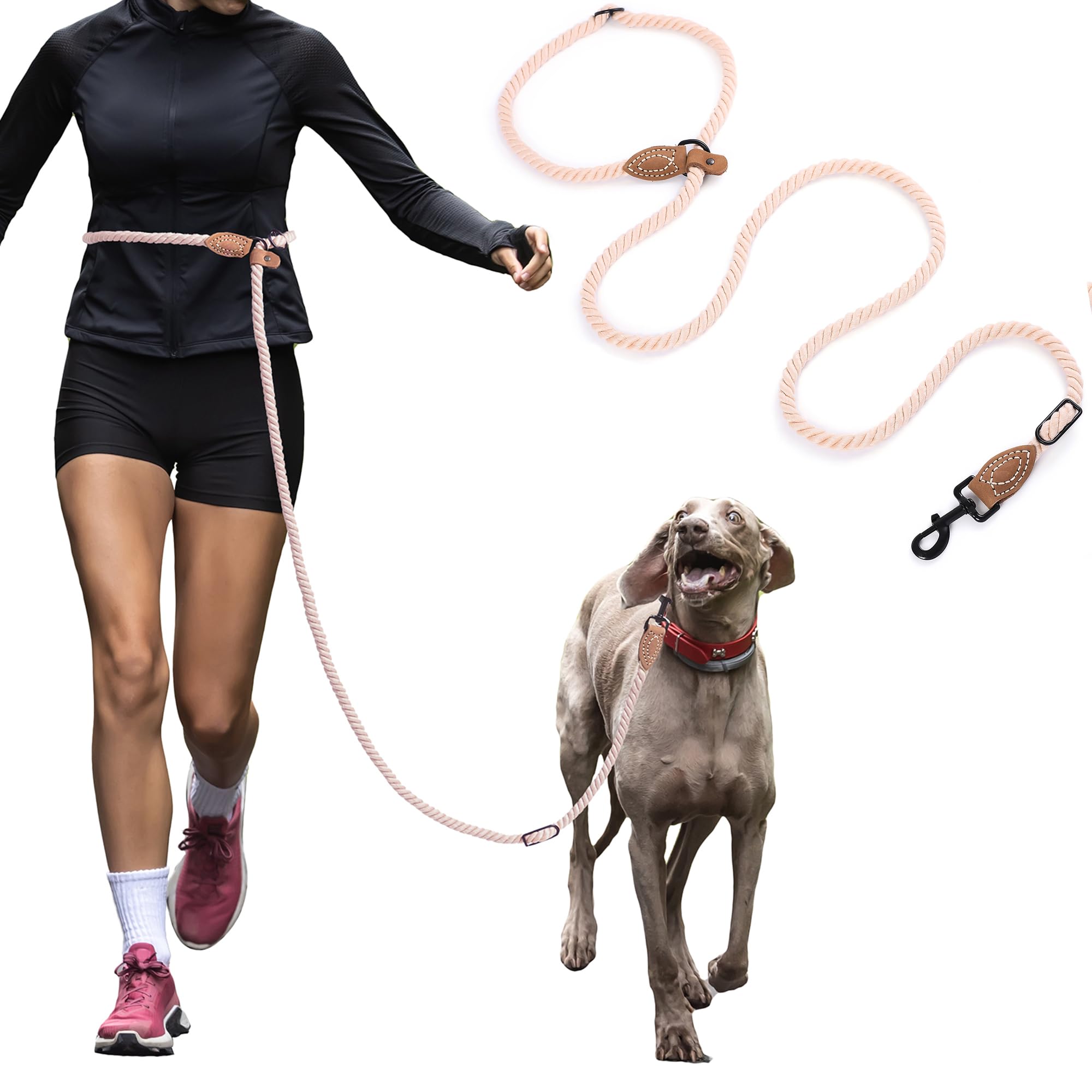 Mile High Life Hands Free Dog Leash, Crossbody Waist Leash with Genuine Leather Connection, Multifunctional Adjustable Slip Lead for Dog Walking Running (Light Brown, 8FT) โ image 1