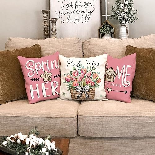 Miniatura 6 de DFXSZ Juego de 4 fundas de almohada de granja de 18 x 18 pulgadas, decoración de tulipanes para camión, cesta de tulipanes, fundas de almohada de
