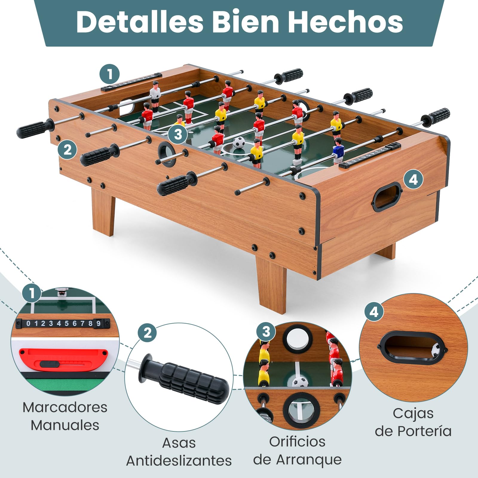 COSTWAY Mesa de Futbolín 4 en 1 con Billar, Ping Pong, Hockey y Accesorios Completos para Hogar, Sala de Juegos y Noches Familiares, Mesa de Juegos Multiusos para Niños y Adultos