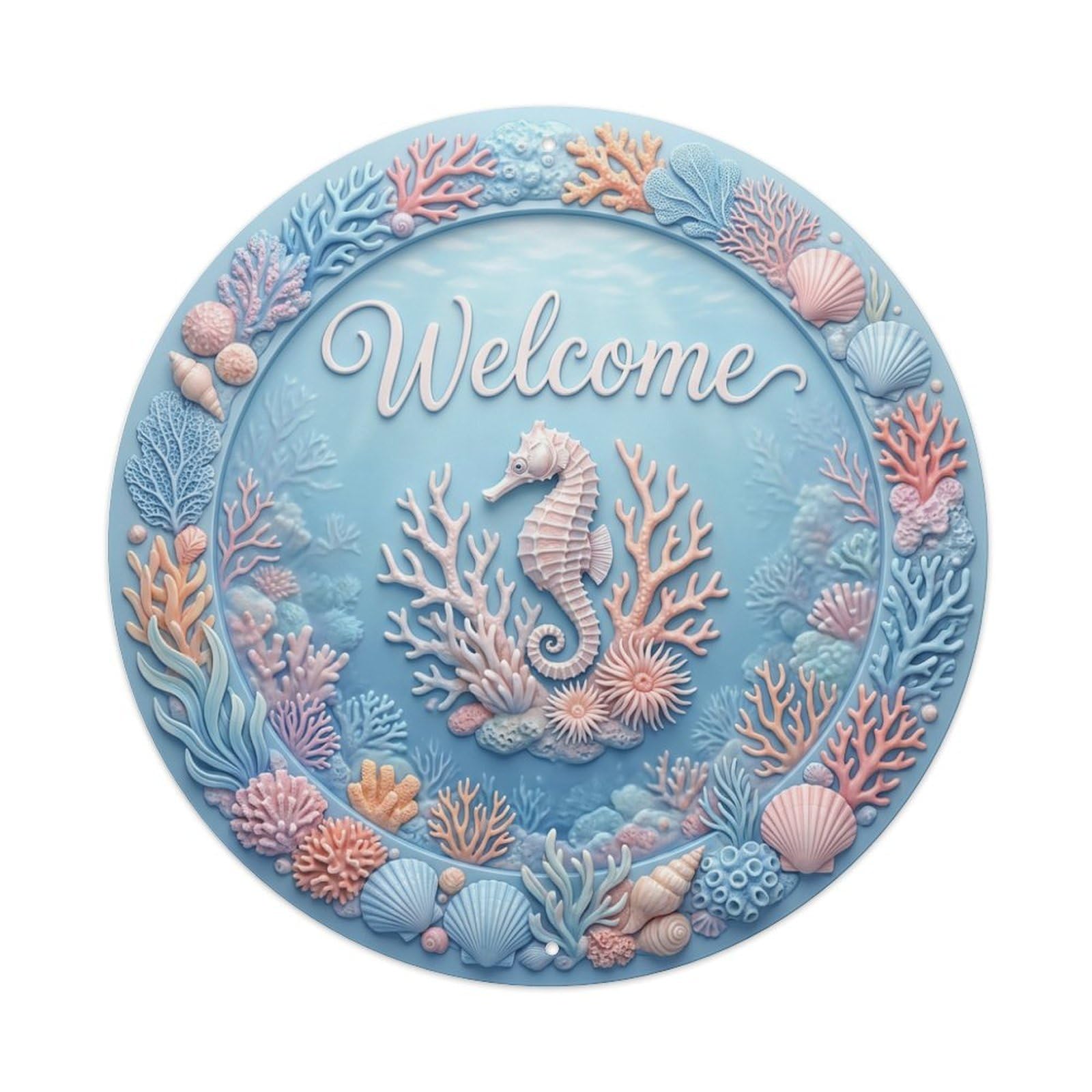 Metal Tin Sign Seahorse Coral Welcome Marine Beauty