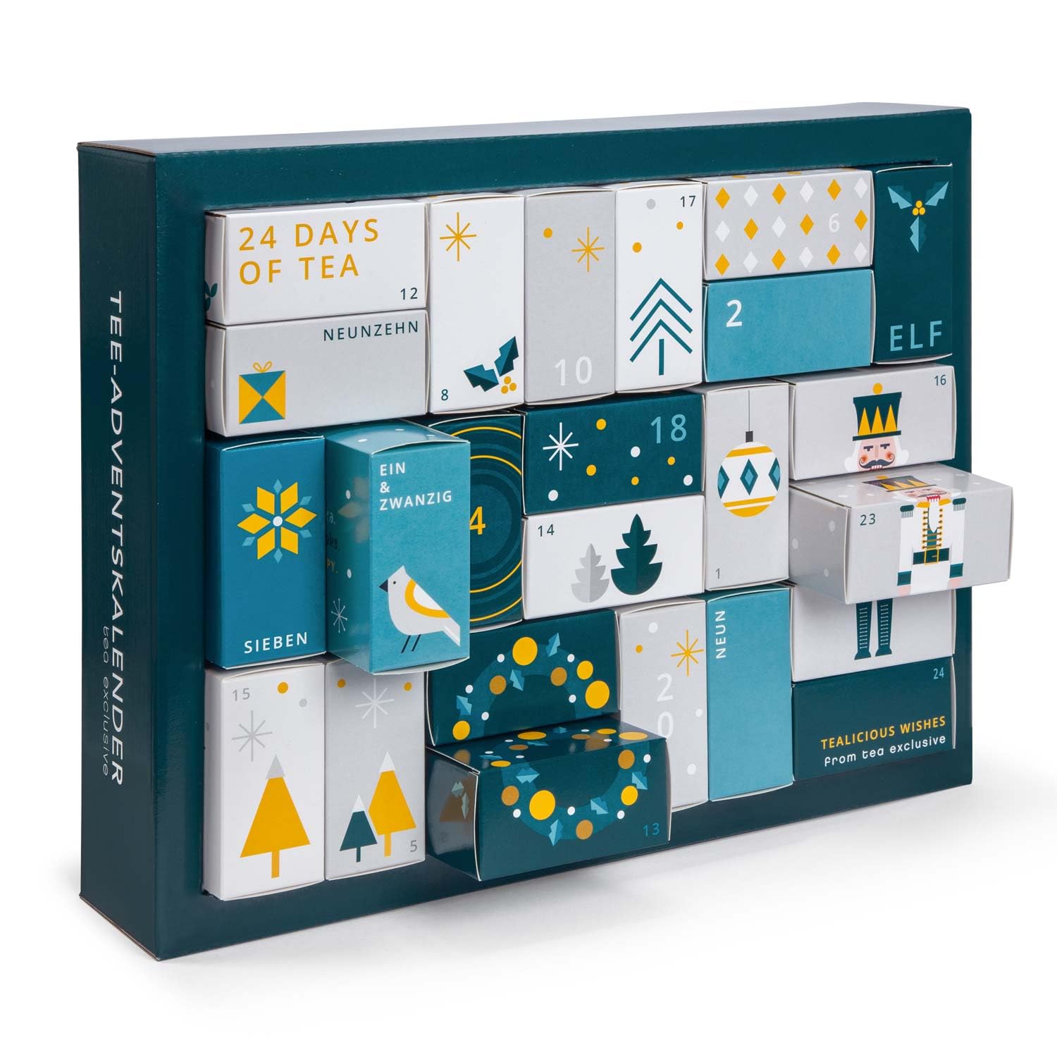 Erlebnis Tee Adventskalender 2025 - großer Weihnachtskalender mit 24 verschiedenen Tee Sorten in Pyramidenbeutel und weiteren Überraschungen
