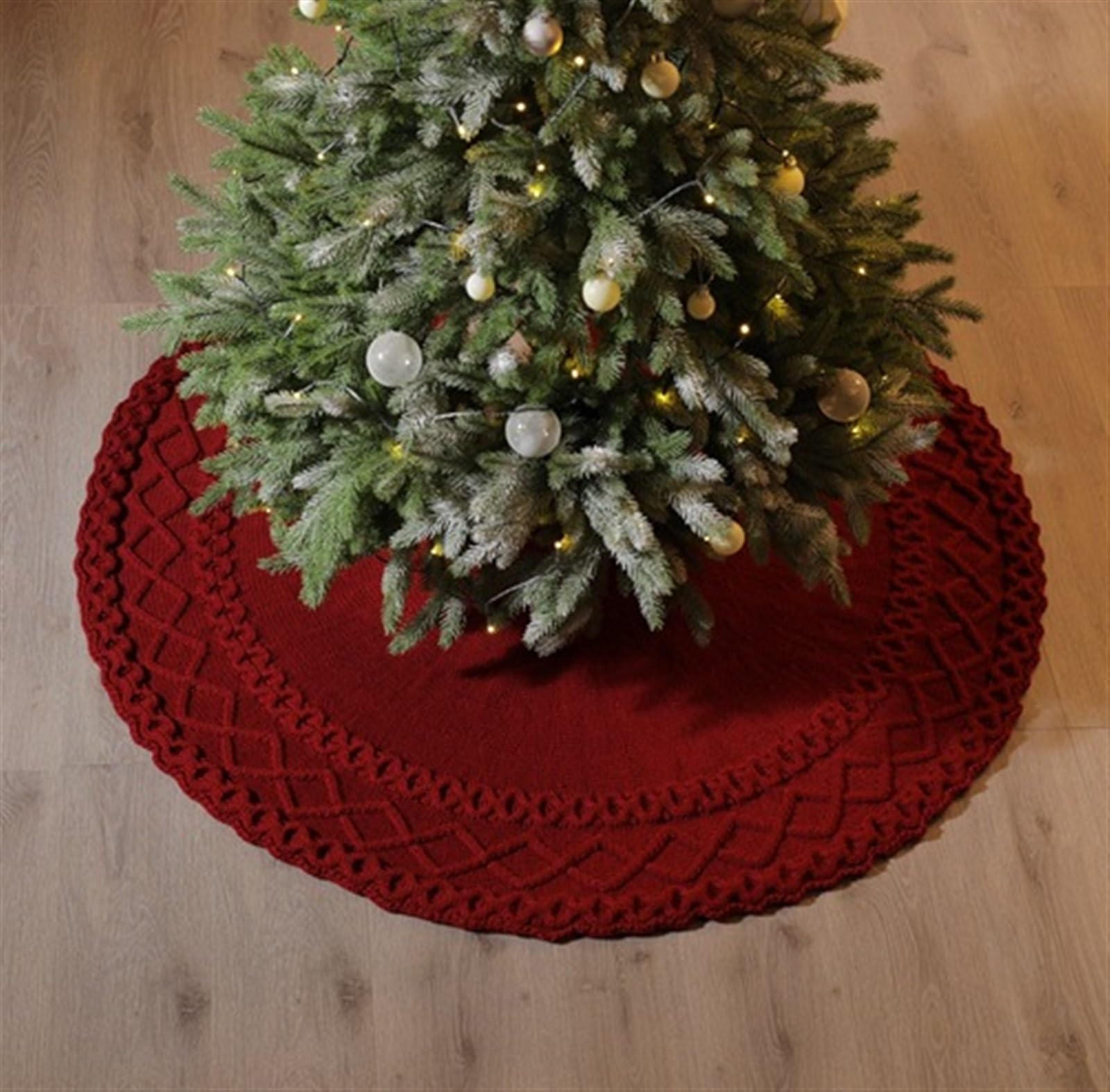 Weihnachtsbaum Rock, 3 Stück Gestrickter Weihnachtsbaumrock, Rot, Dick, Rustikaler Baumrock for Weihnachtsdekoration Decke Weihnachtsbaum(Rood)