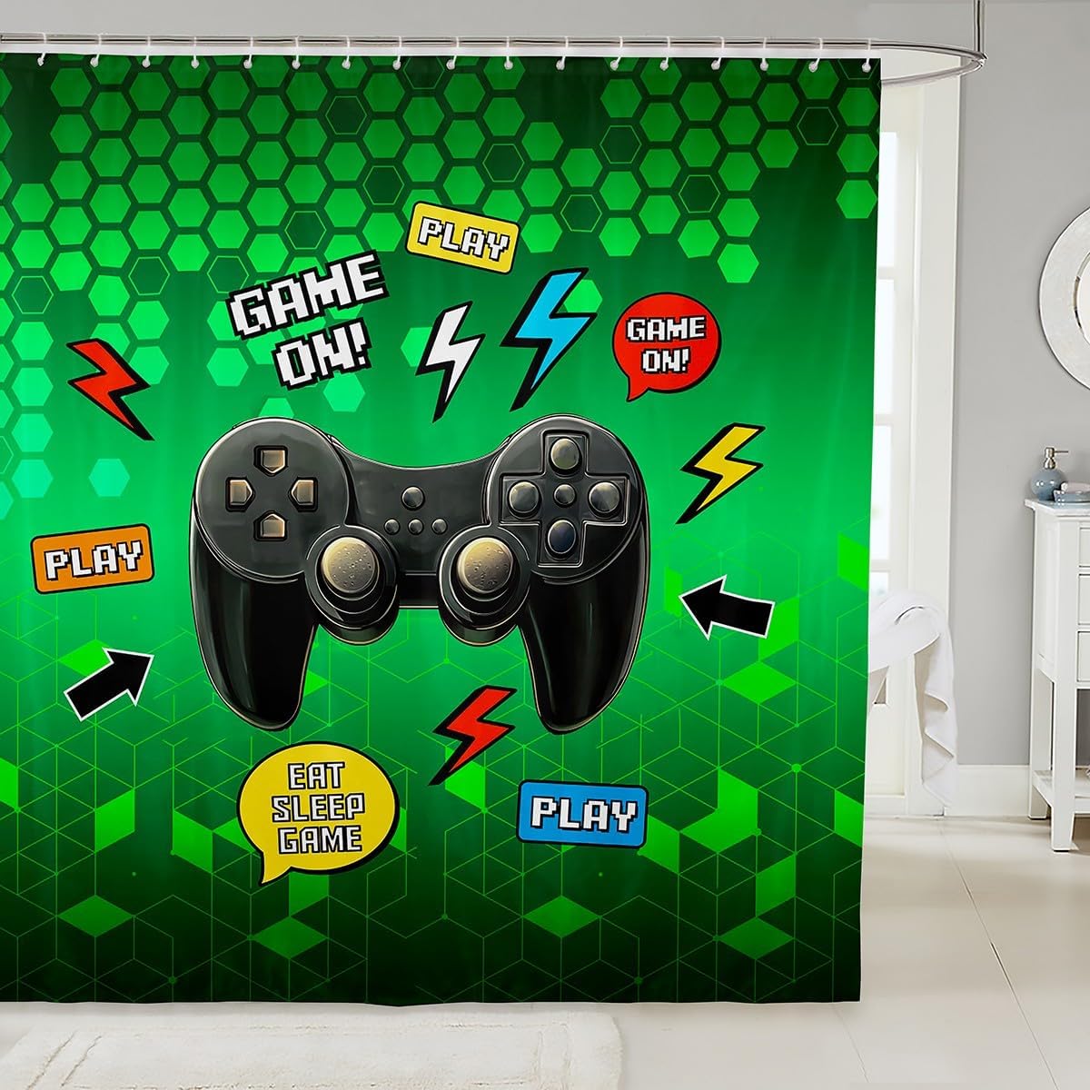 Decorative Race Car Shower Curtain Waterproof Polyester Fabric,Dirt Bike Bath Curtain Home Bathroom Decor Hanging Curtain with Hooks 72 x 78 Inch,Machine Washable