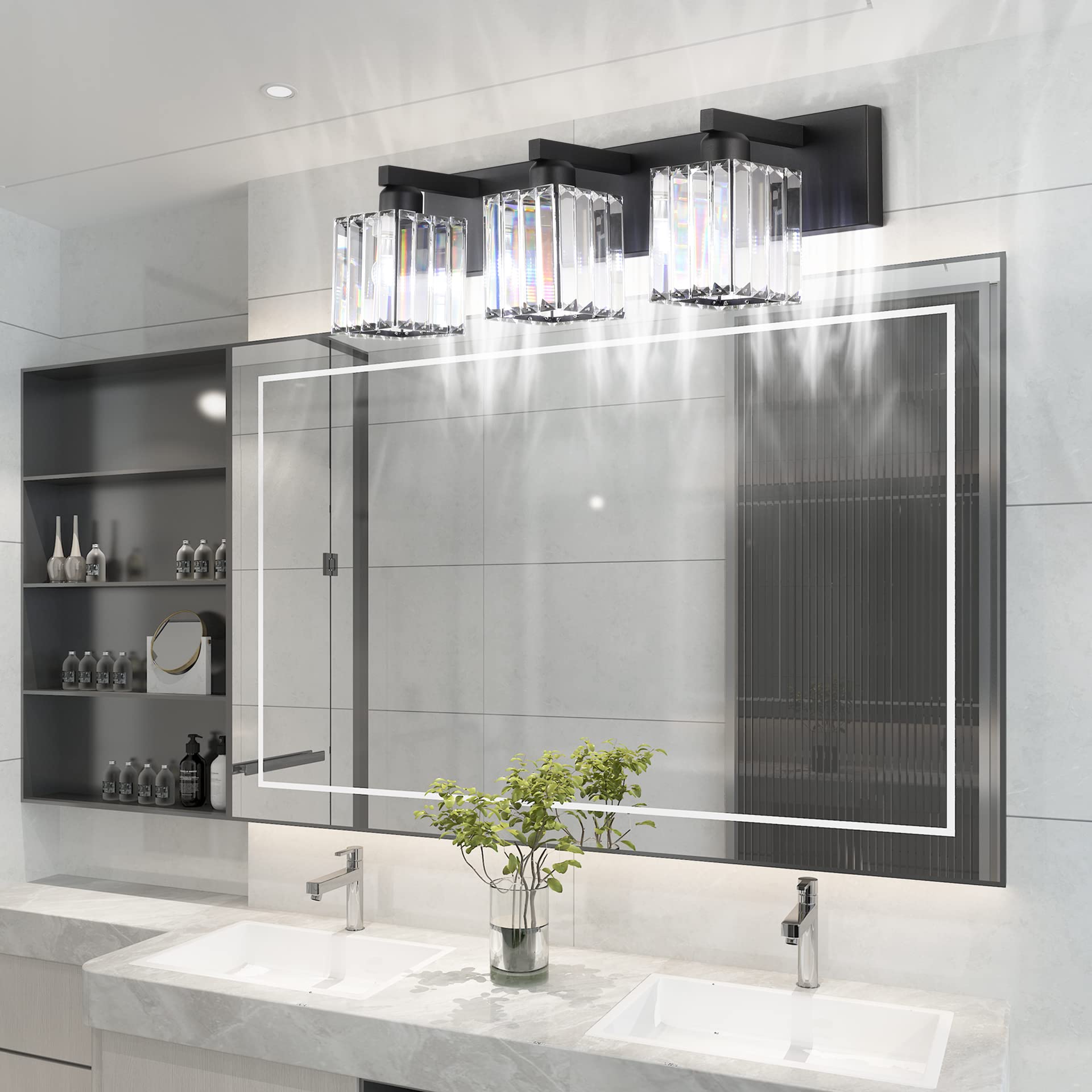 Aipsun Black Vanity Light Bathroo Lighting Fixtures 3 Light Crystal...