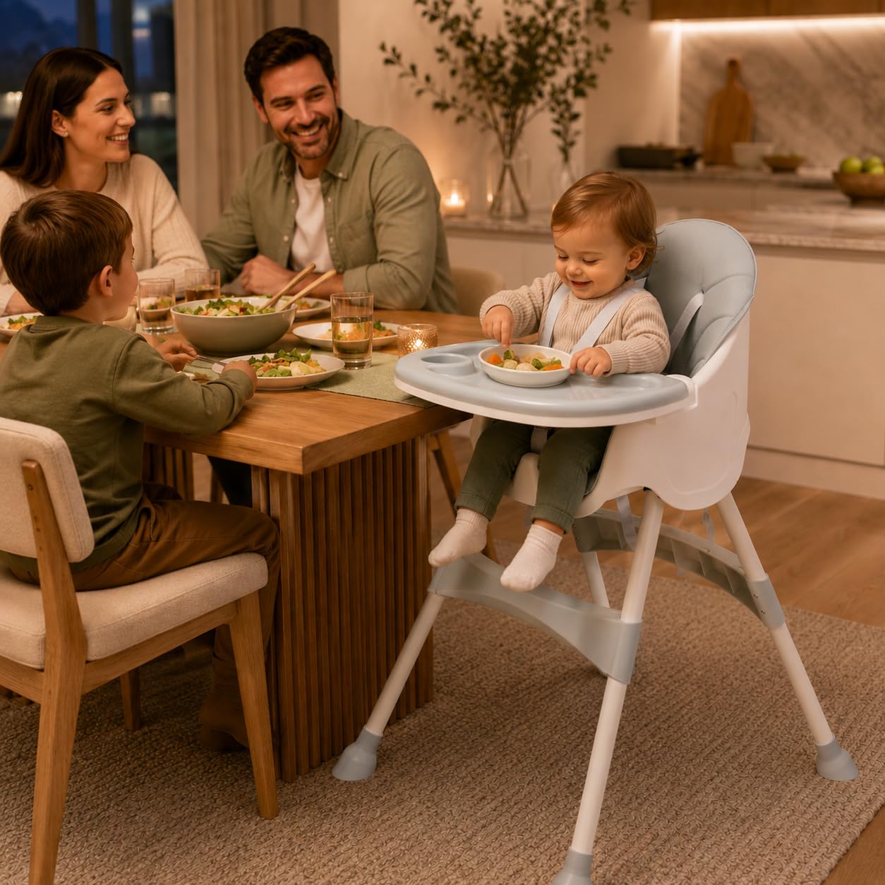 Baby Vivo Hochstuhl 2in1 Baby Kinder Babyhochstuhl Kombihochstuhl - Abnehmbares Verstellbares Tablett - mit Hängekorb - Oscar in Türkis