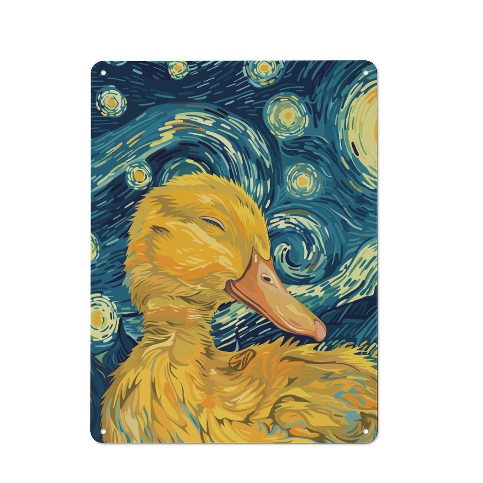 Junmoney Duckling In Starry Night Style Vintage Printed Metal Sign 40X30cm For Bar Or Restaurant, For Restaurant Interior Fans