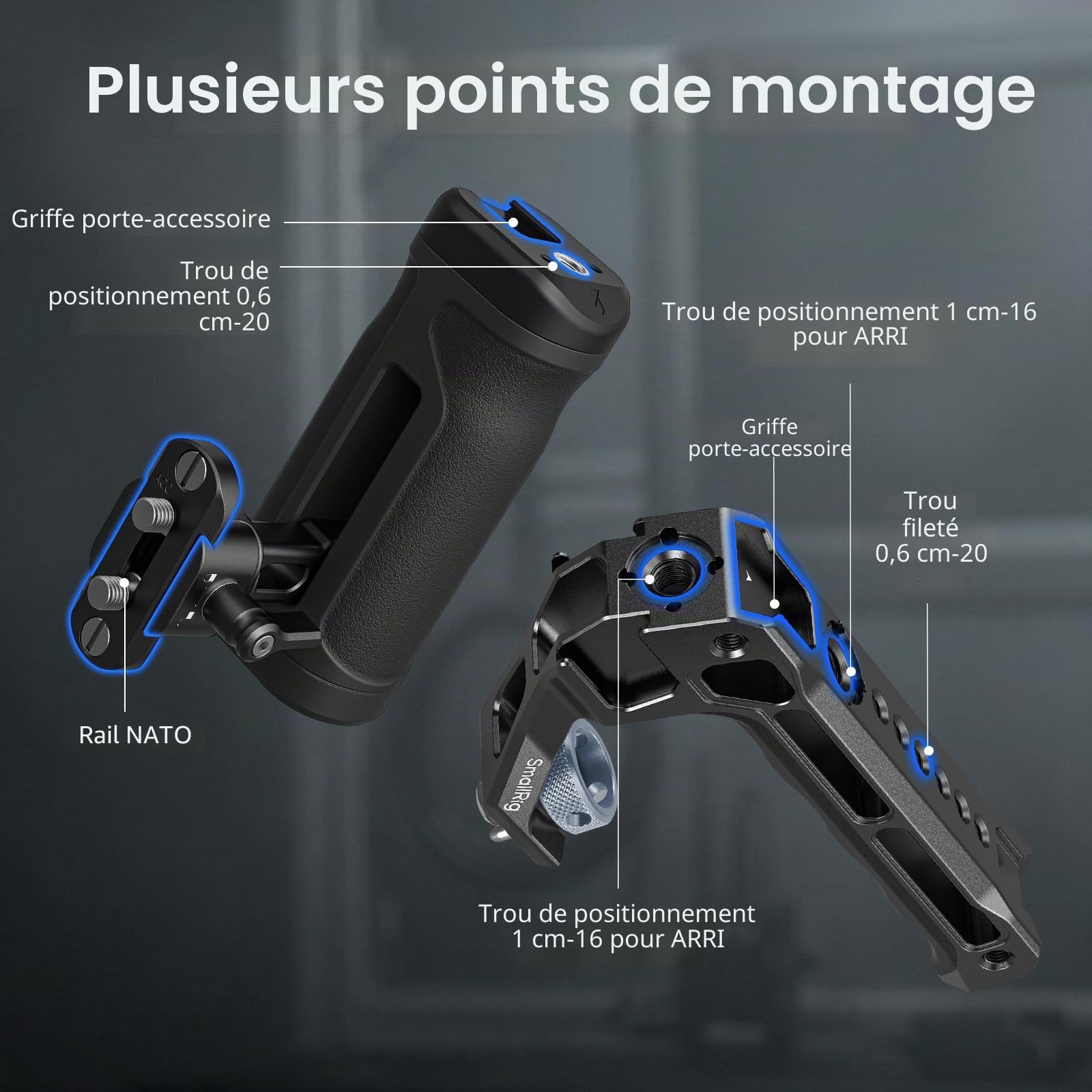 SMALLRIG Kit de Mini-Poignées Latérales et Supérieures pour Cage de Caméra, Poignée Ergonomique pour Gaucher ou Droitier, Réglable en Hauteur (30 mm) - 5949