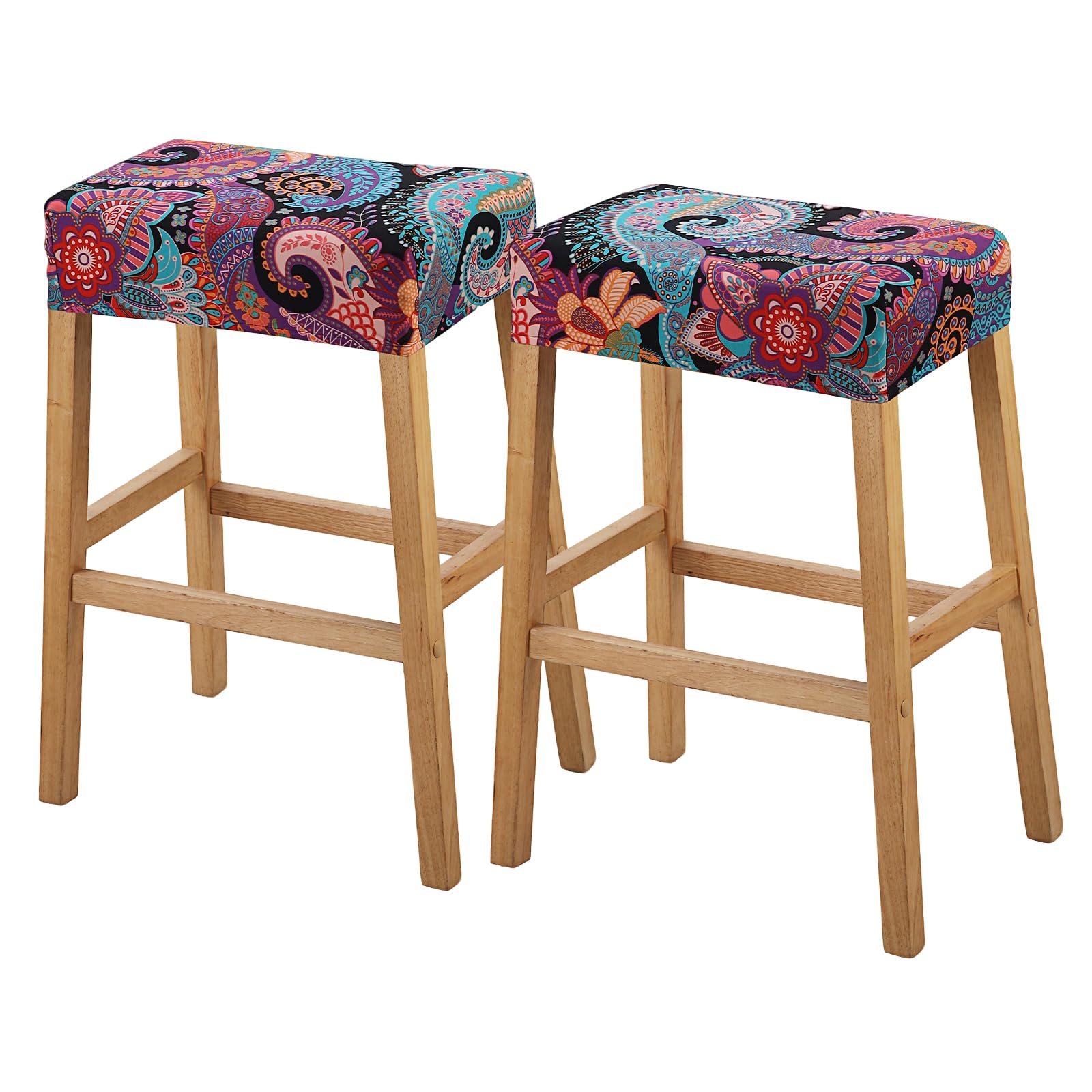 YISUN Stool Covers Rectangle - 2 Pack Stretch Waterproof Saddle Seat Cover Counter Bar Stools Bar Chairs Covers Kitchen Island Chairs Cushion Protector (2, F-Purple Green)