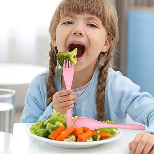 Miniatura 10 de Juego de utensilios de viaje reutilizables con estuche, 2 juegos de paja de trigo portátil de plástico, tenedor, cucharas, cuchillo, cubiertos de