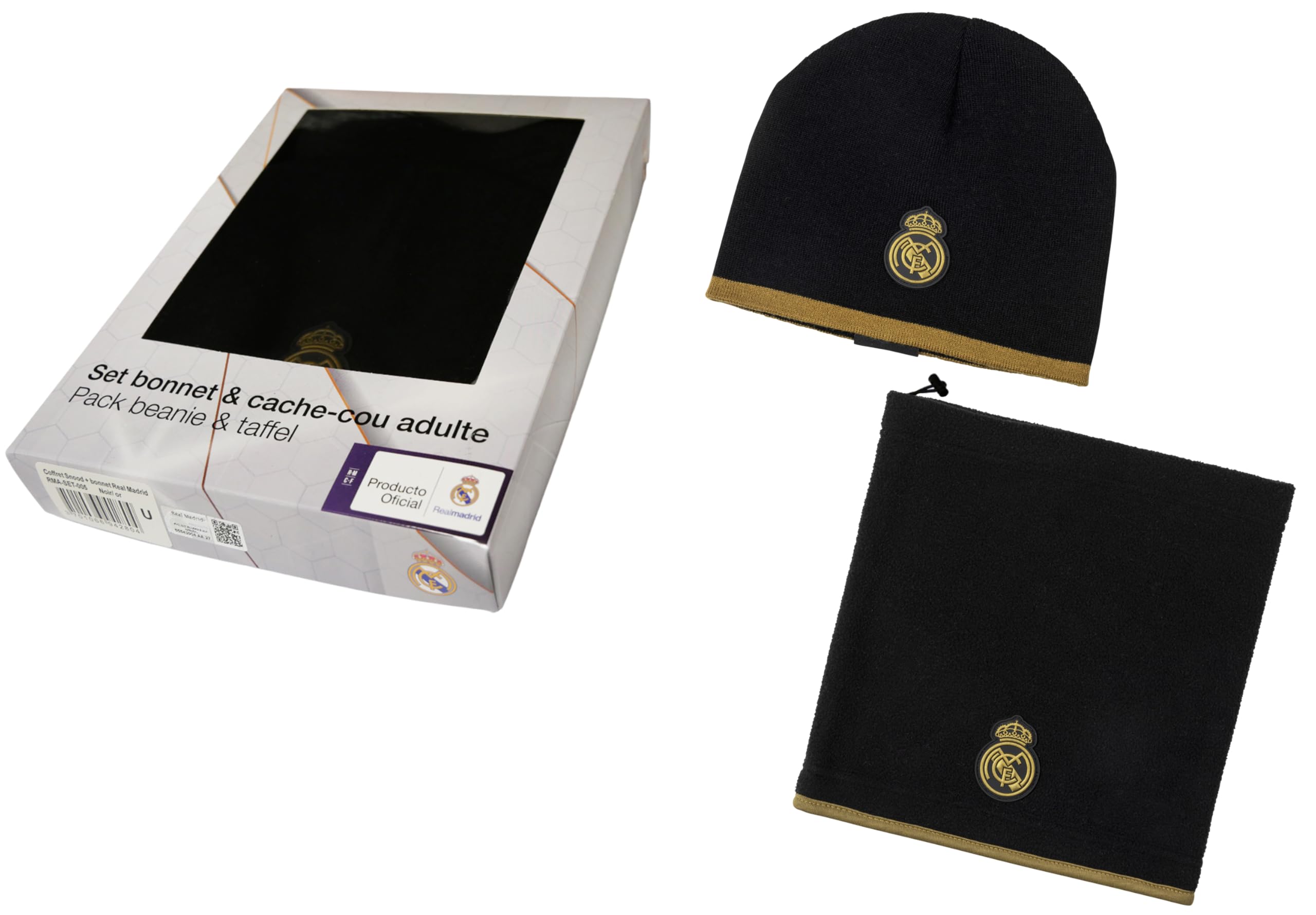 Real Madrid - Caja de regalo para el cuello y gorro real - Colección oficial, Negro , Talla única
