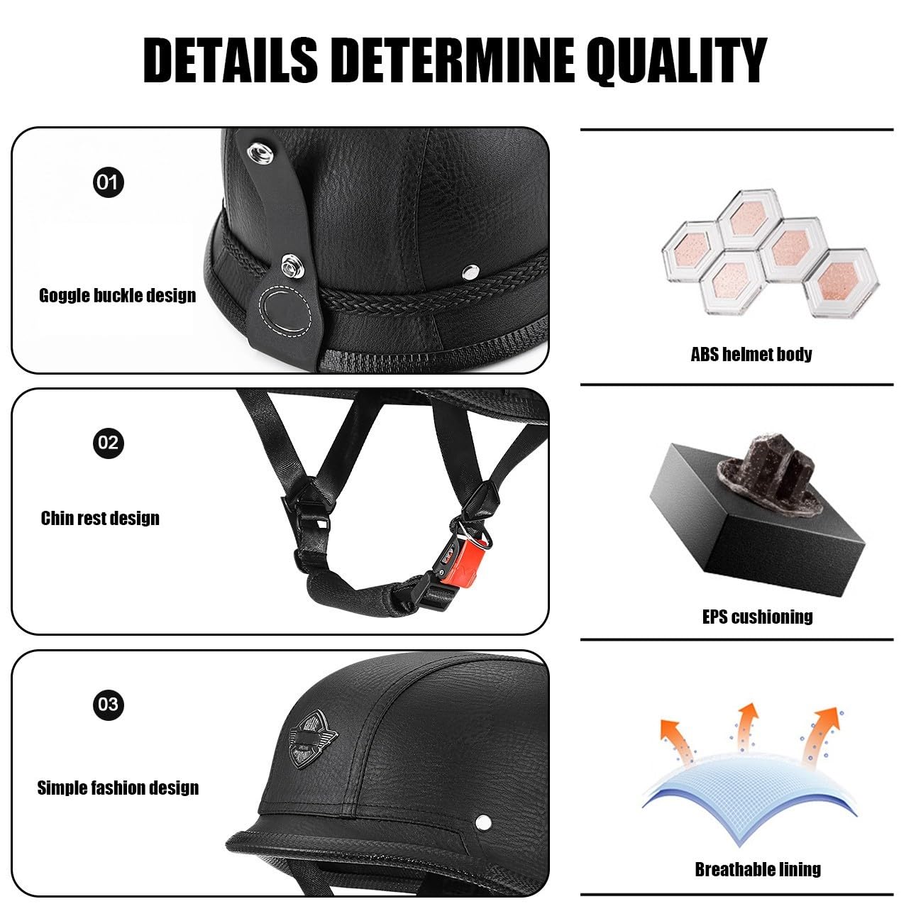 Vintage Deutsche Motorrad Halbhelme Jethelm mit Schutzbrille Retro Halbschalenhelm mit ECE Erwachsene Damen Herren Motorradhelm für Cruiser Chopper Fahrrad Mofa Moped Scooter M~XXL