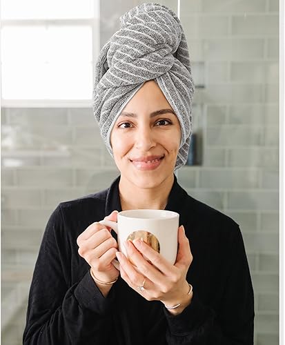 Miniatura 10 de ROLSHOL Paquete de 2 toallas grandes de microfibra para mujer, súper absorbentes y de secado rápido, para cabello rizado, largo y corto, turbantes