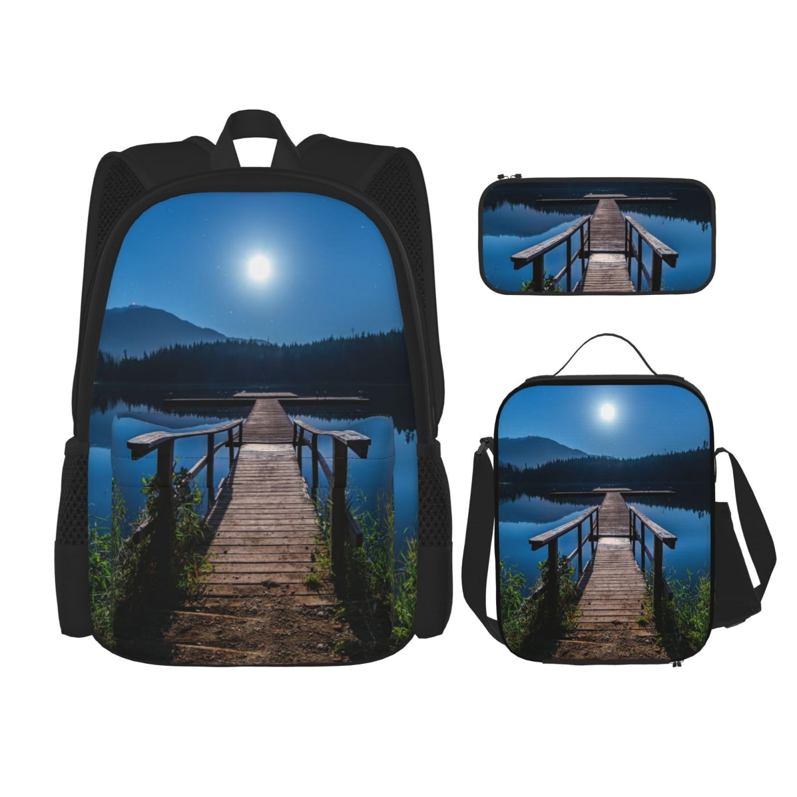 Set di 3 zaini scozzesi gialli, grigi e neri, borsa a tracolla regolabile con astuccio portapranzo