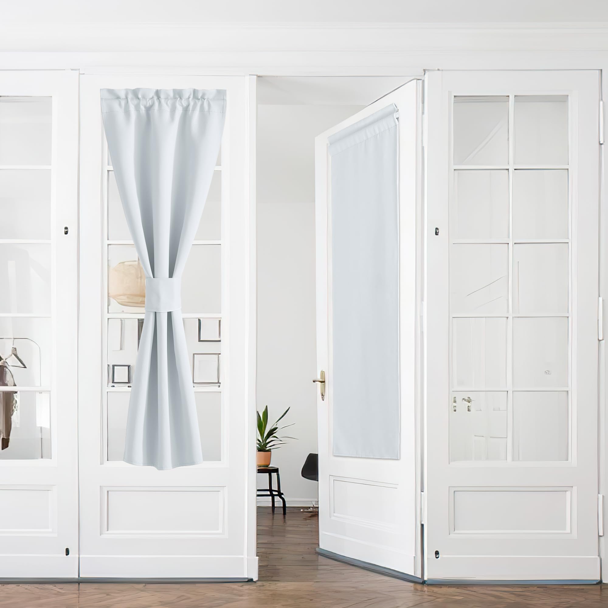 PONY DANCE Kitchen Curtains for Door, White Opaque Curtain 60 x 240 cm Door Curtain Living Room Thermal Insulated Curtains Cold and Heat Curtain Bedroom Curtain, 2 Pieces, White Grey Global Recycled Standard OEKO-TEX STANDARD 100 Global Recycled Standard Global Recycled Standard