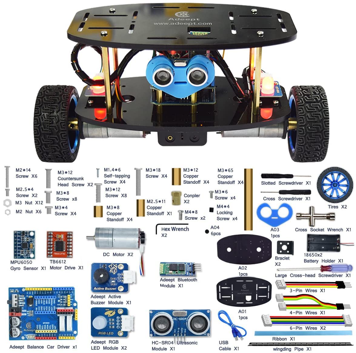 Buy Adeept 2-Wheel Self-Balancing Car Robot Kit Compatible with Arduino ...