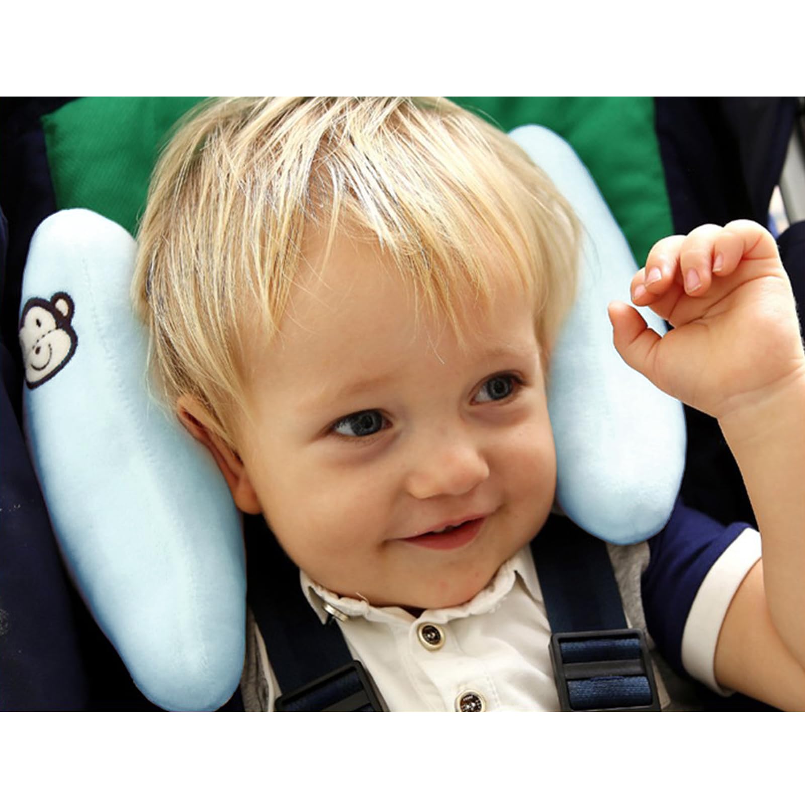 Cuscino di supporto regolabile per testa e collo, cuscino da viaggio per seggiolino auto, cuscino poggiatesta per passeggino, cuscino di supporto per testa e collo per passeggino, blu