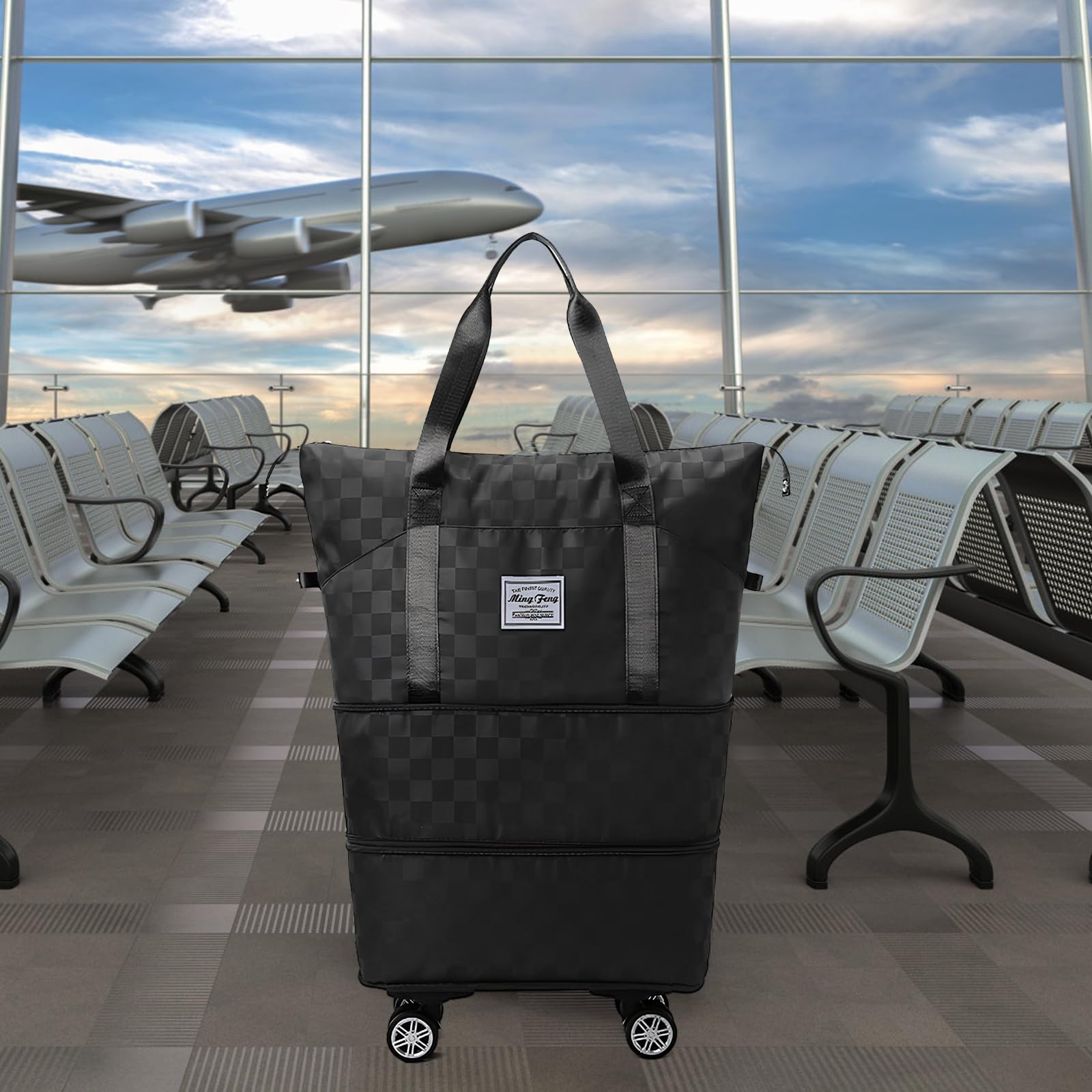 Dokeno Borsa da Viaggio Pieghevole con Ruote Rimovibili, Borsone Pieghevole Espandibile con Ruote per Viaggi, Borsa Weekender da Viaggio con Scomparto Bagnato per Sport, Fitness e Viaggi (bleu)