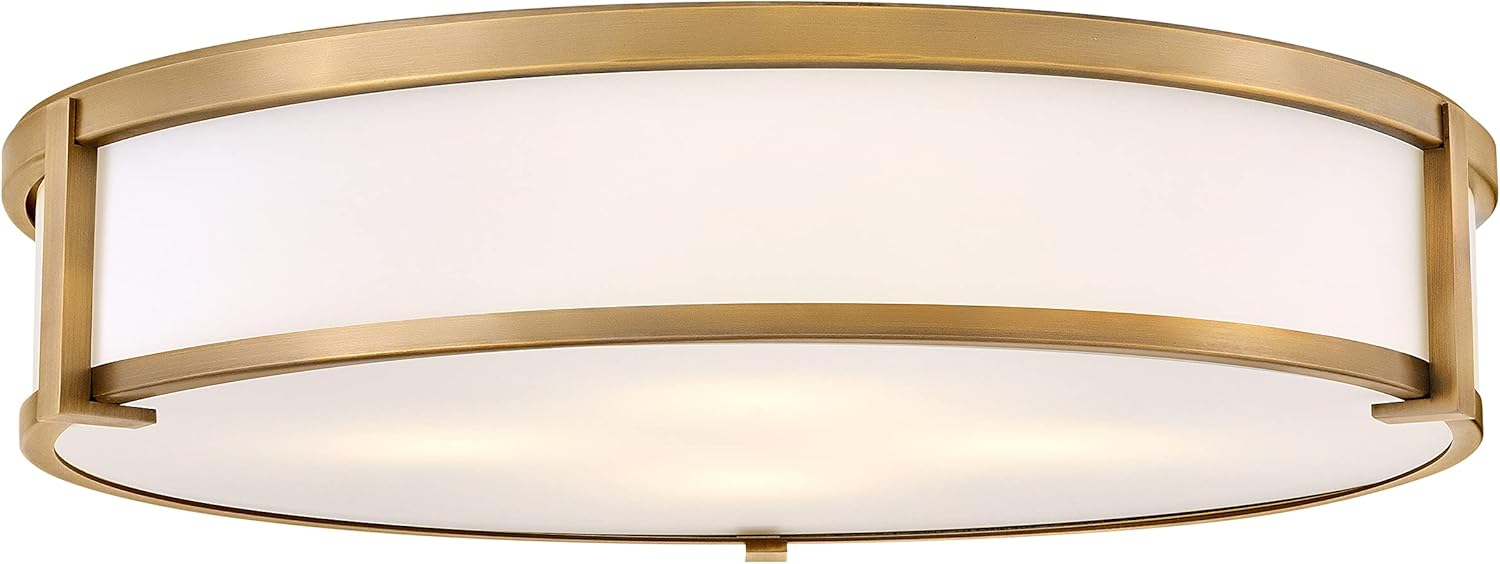 Hinkley Lowell Large Flush Mount Ceiling Light, Robust L-Brackets, Etched Opal Glass, Twist-Lock System secures Fixture in Place, in Brushed Bronze