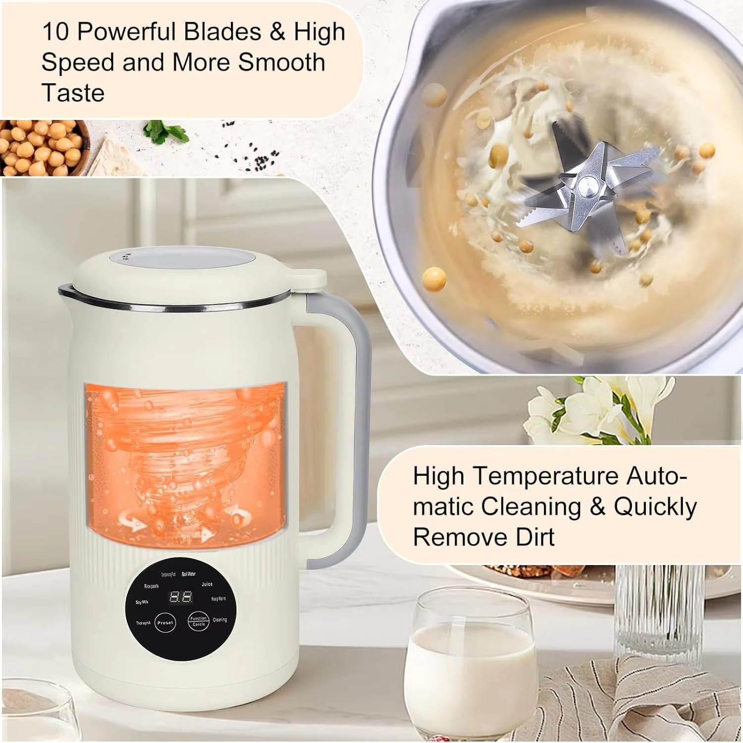 Essanova Pro, 8 En 1 Essanova Pro Maquina Leche Vegetal, Máquina De Leche Vegetal De 1200 Ml Con Autolimpieza, Función De Mantenimiento En Caliente Y Temporizador Para Leche De Soja, Avena, Almendra — view 4