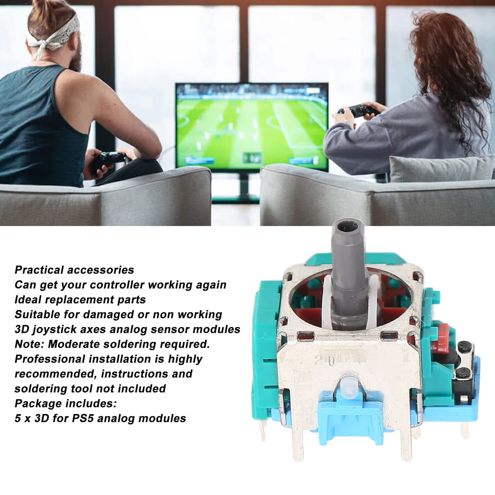 Saluaqui 5pcs 3D Rocker Analog Joystick Sensor Module, Professional Replacement Analog Stick Joystick Parts for Controllers, Wholesale Business