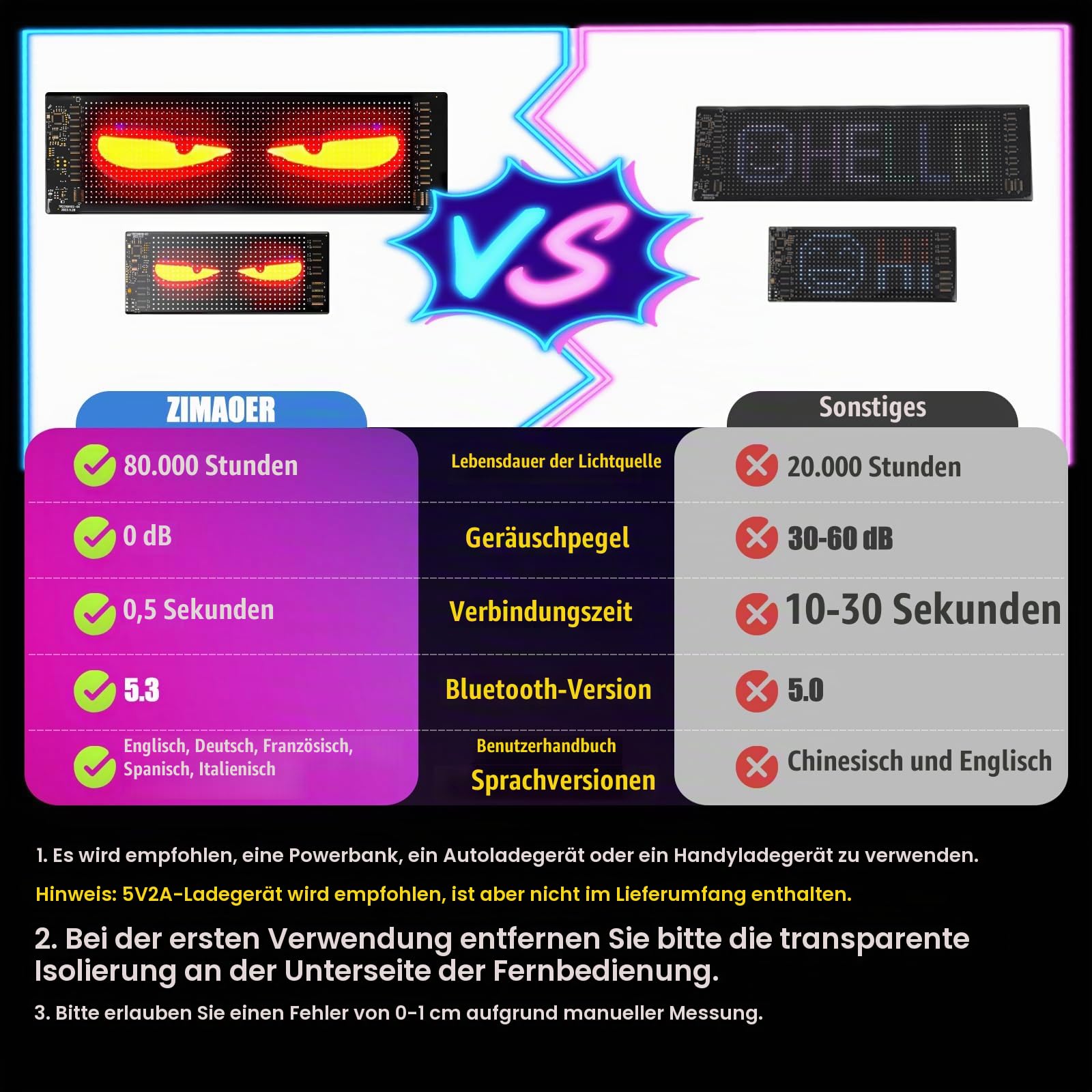 LED Augen für LKW, Teufelsaugen Lichter für Autos, Flexibles LED-Display, Großes Programmierbares Design für Auto, LKW, Geschäft, DIY Dynamische Werbung (1er 12x59.5cm)