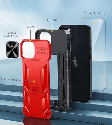 Miniatura 6 de FNTCASE Funda protectora para iPhone 15 cubierta de teléfono celular a prueba de caídas de grado militar con soporte y tobogán  Resistente protector