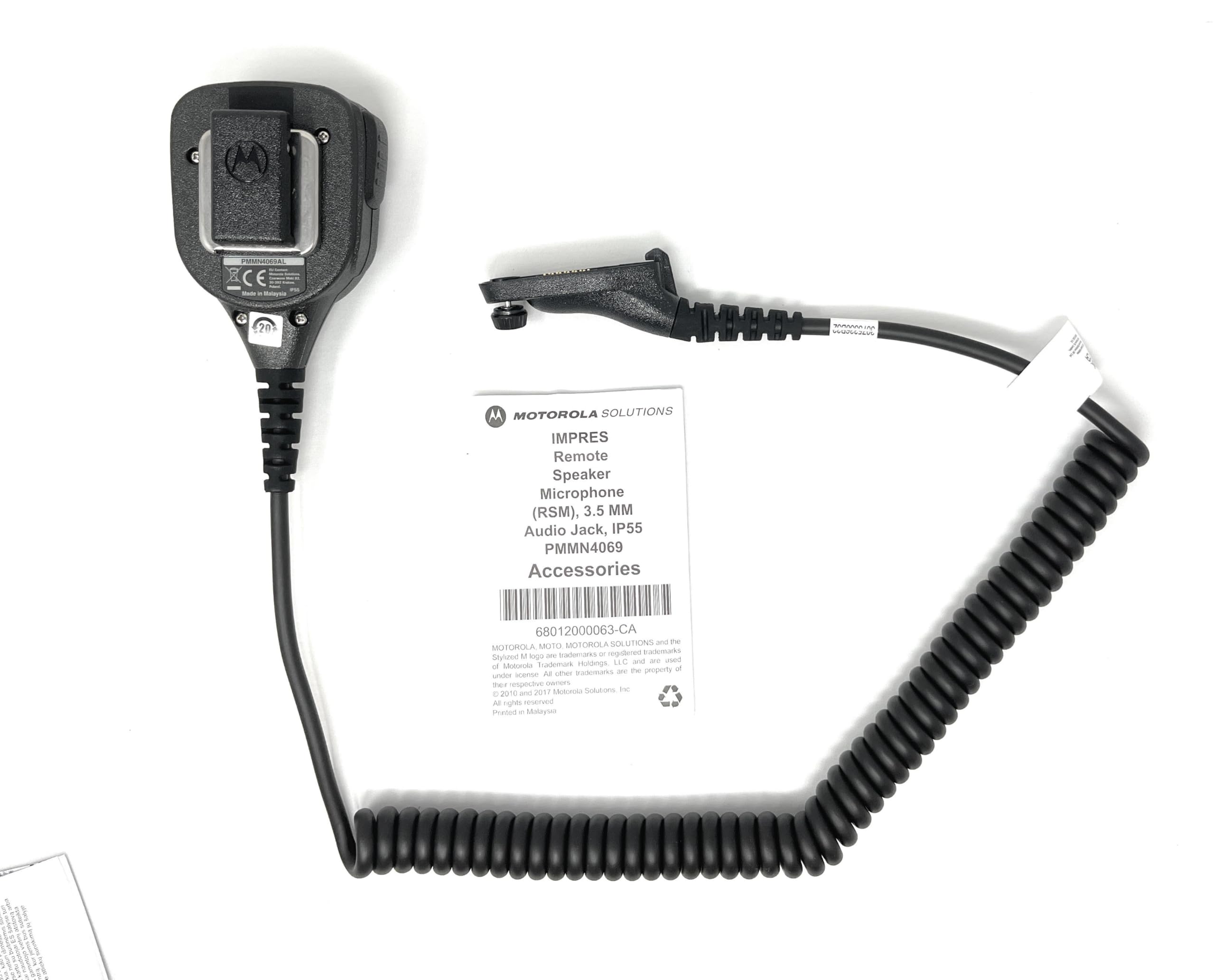 Motorola Solutions OEM PMMN4069AL, PMMN4069 Micrófono de Altavoz Remoto. Botón de Emergencia, clasificación intrínsecamente Segura, Windporting IMPRES micrófono de Audio con Conector de 3,5 mm