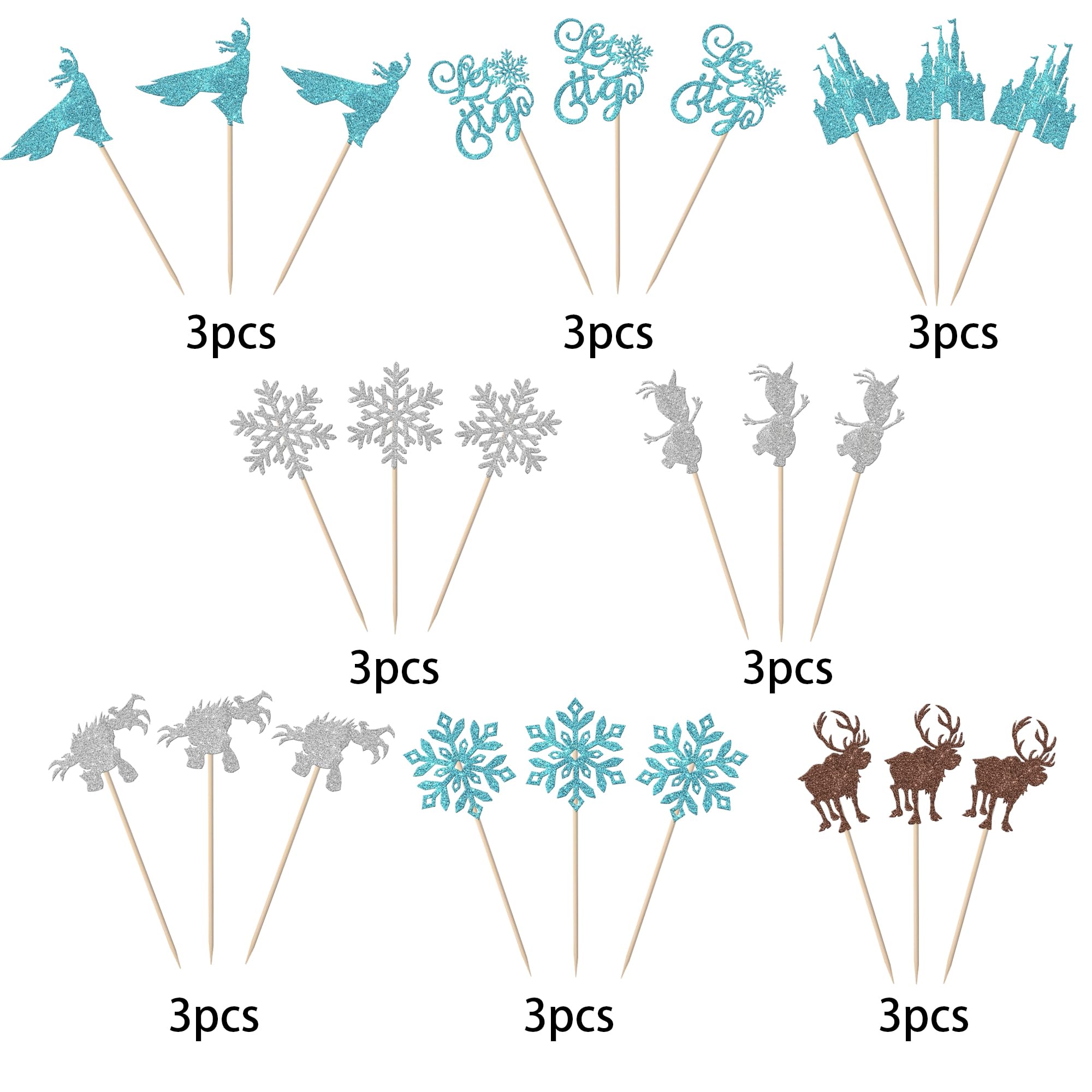 24 Stück Schneeflocken Cupcake-Topper – Glitzernd, Mit Prinzessin & Schloss-Motiven, Für Winter- & Weihnachtsfeiern