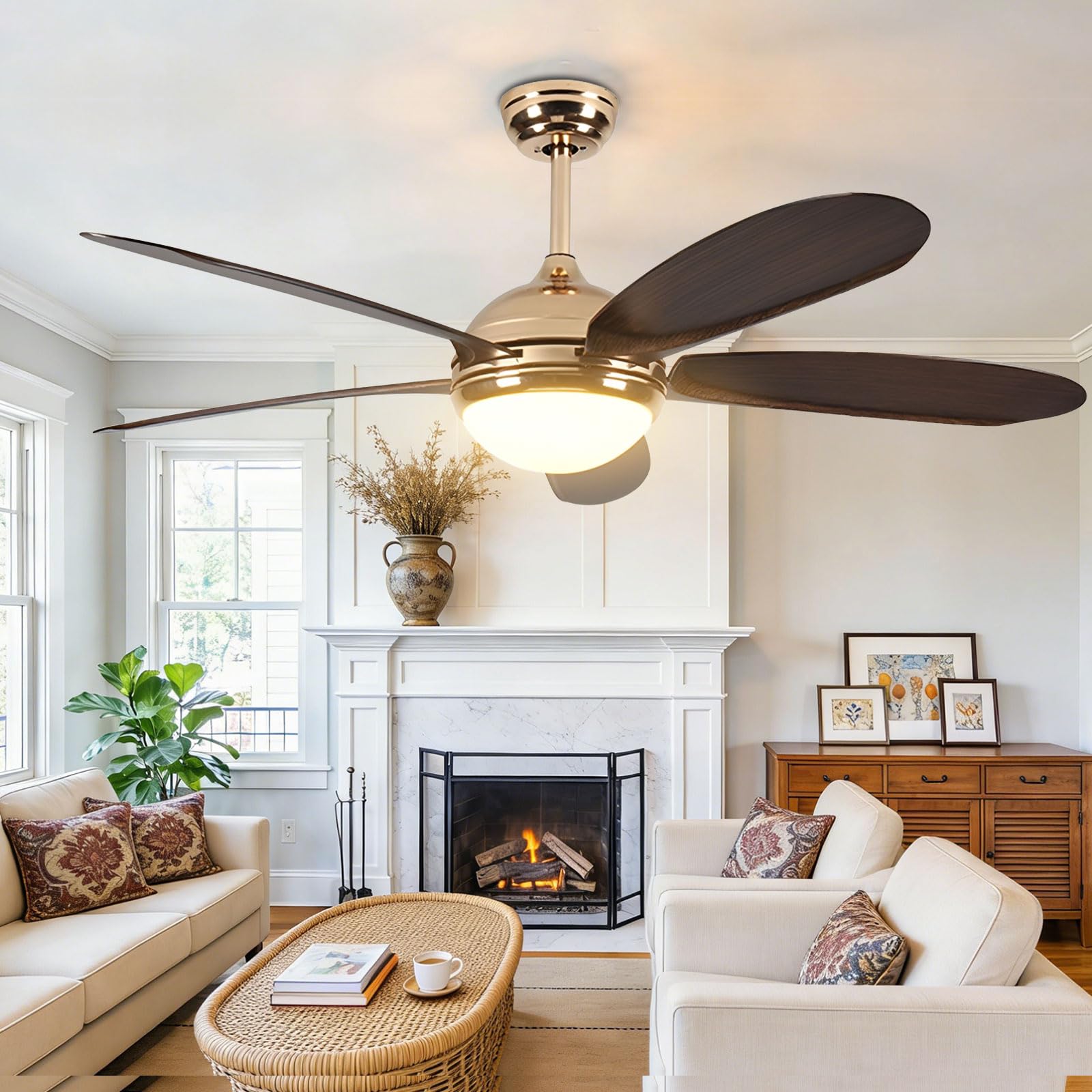 HXYSXHJUO 42in Smart Ceiling Fan Light with Remote/APP/Voice Control, Modern for Bedroom Dining Room Living Indoor 6 Speeds Quiet Fans Dimmable LED