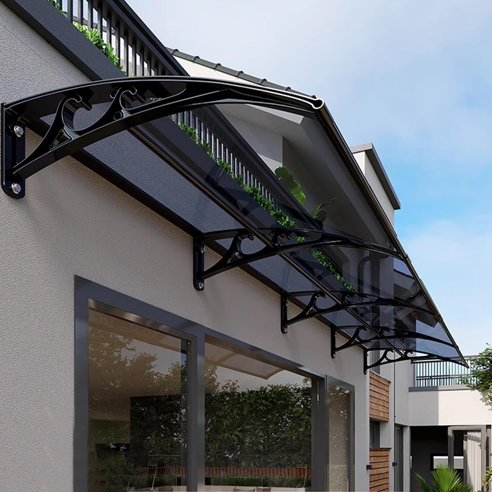 Vordach Haustür,Vordach Haustürvordach,UV-Schutz Regenschutz Türvordach Haustürdach Pultvordach aus 2.5 mm Polycarbonat und Aluminium Rahmen,60/80/100/120/150 cm Breite (60x160cm/24"x63")