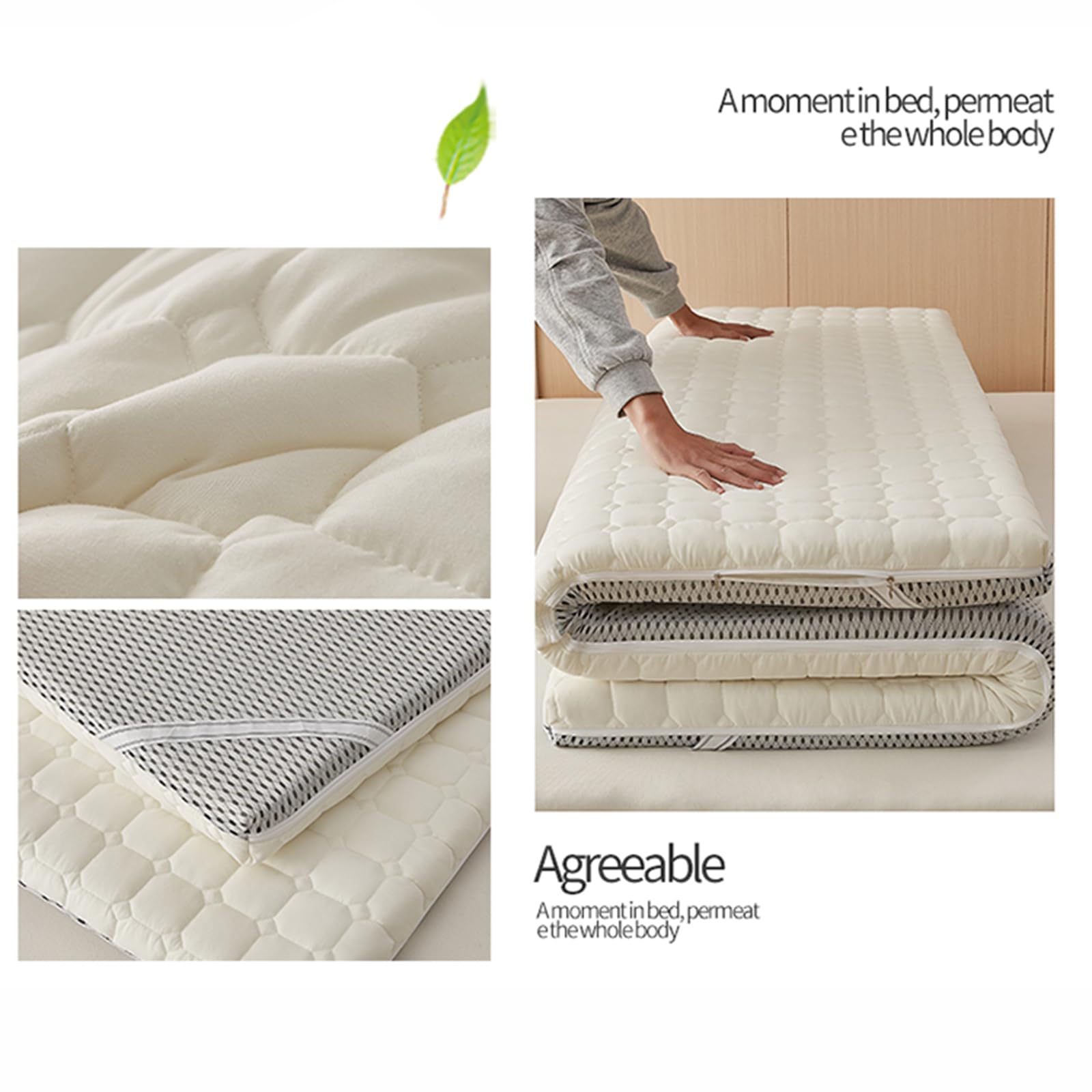 Épaissir Coton Housse de Protection pour Matelas, Housse de Futon Sol Japonaise avec Fermeture Éclair, Lavable Protege Matelas, Japonaise Housse de Matelas Futon de Sol,D,135x200cm/53x79in