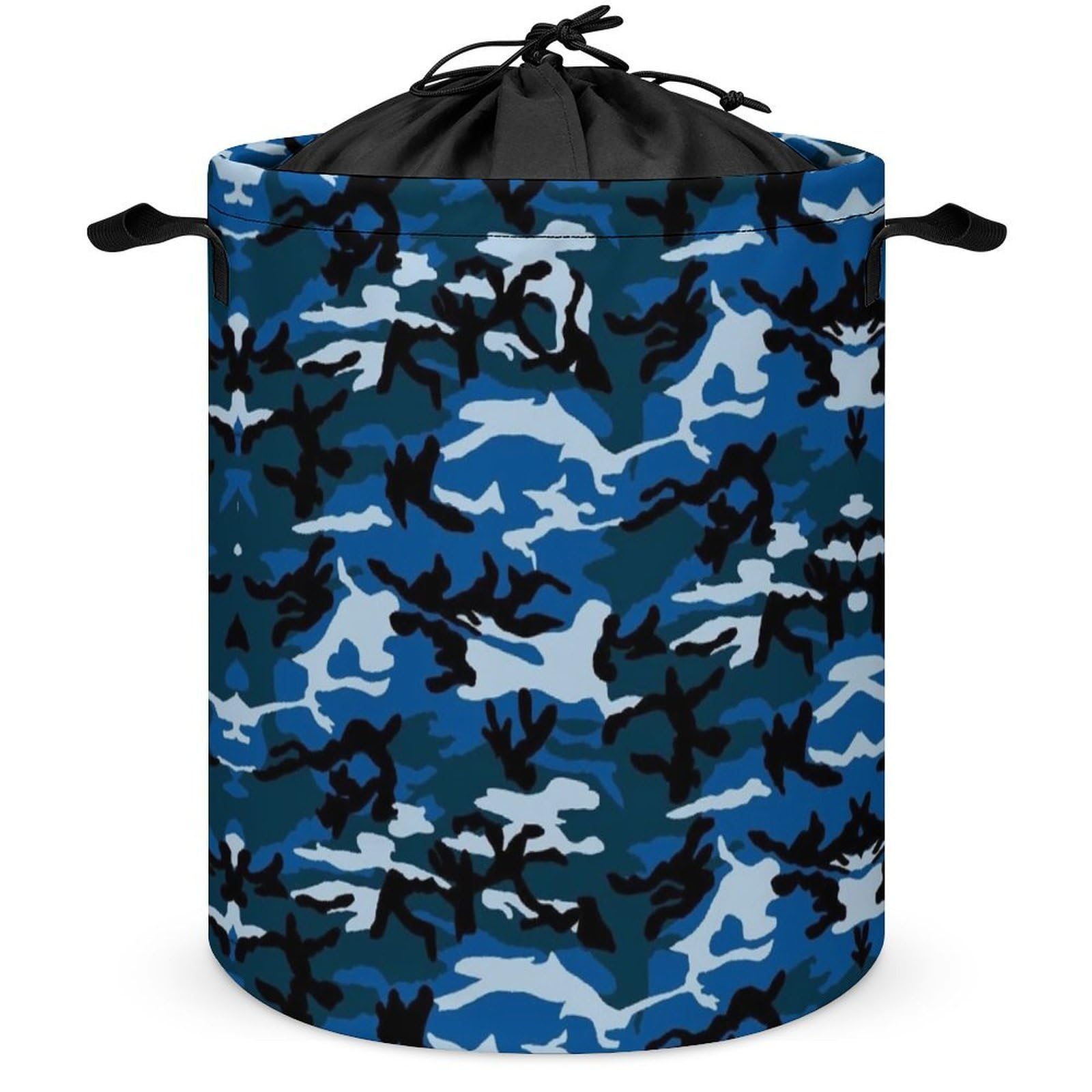 Qjjinxior Drawstring Laundry Hamper, Blue Camo Laundry Basket, Washing Basket with Handle