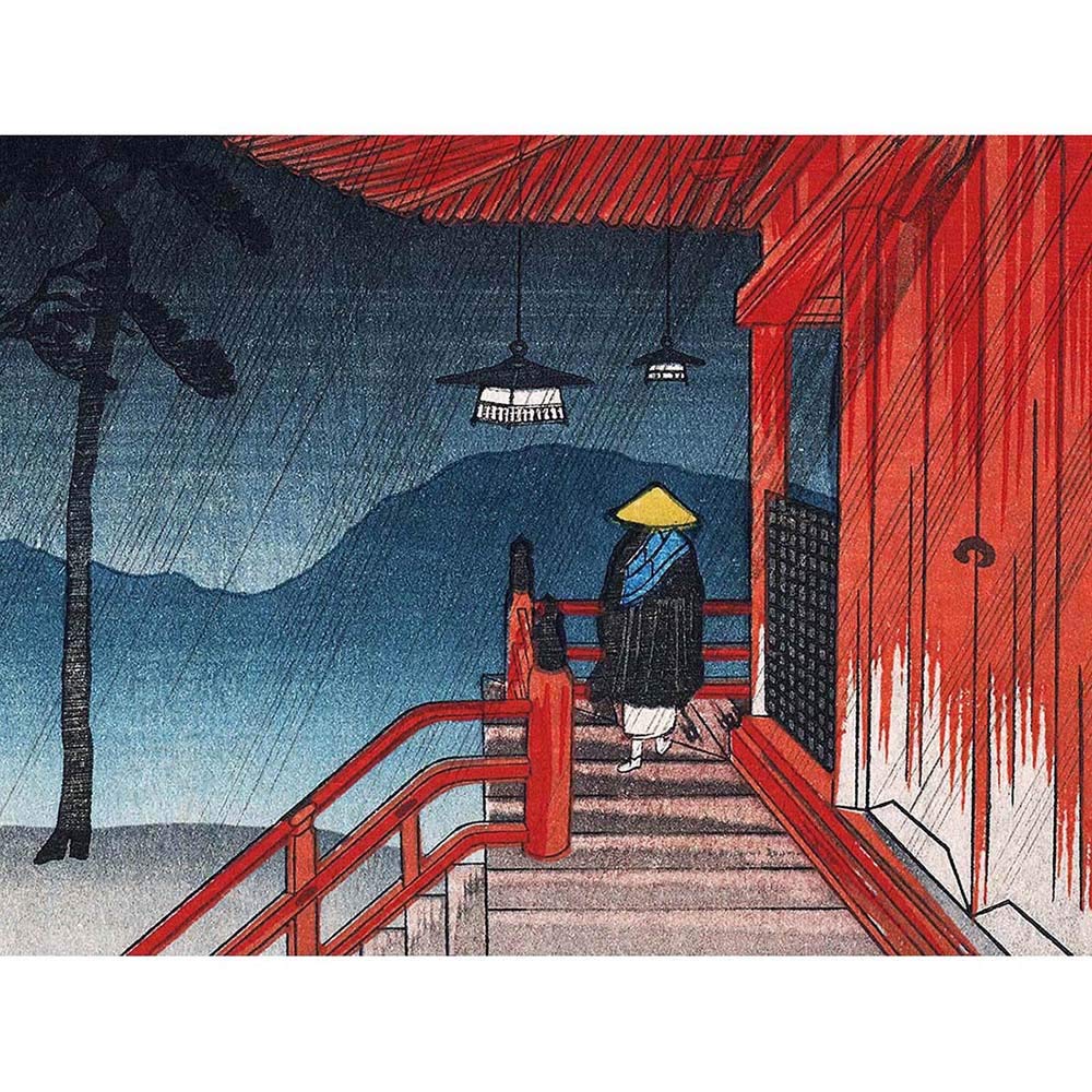 Wee Blue Coo Painting Postcard Japan Pagoda Torii Shinto Temple Gate Winter Snow Art Print Poster Wall Decor 12X16 Inch