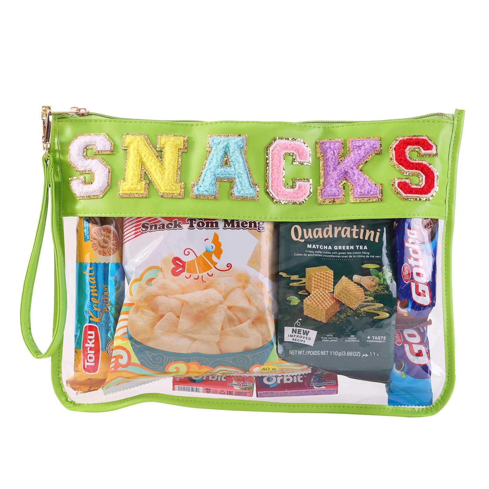 Chenille Letter Clear Bag Purse Multi-purpose Transparent Waterproof Snacks Makeup Tote Bag with Wrist Strap