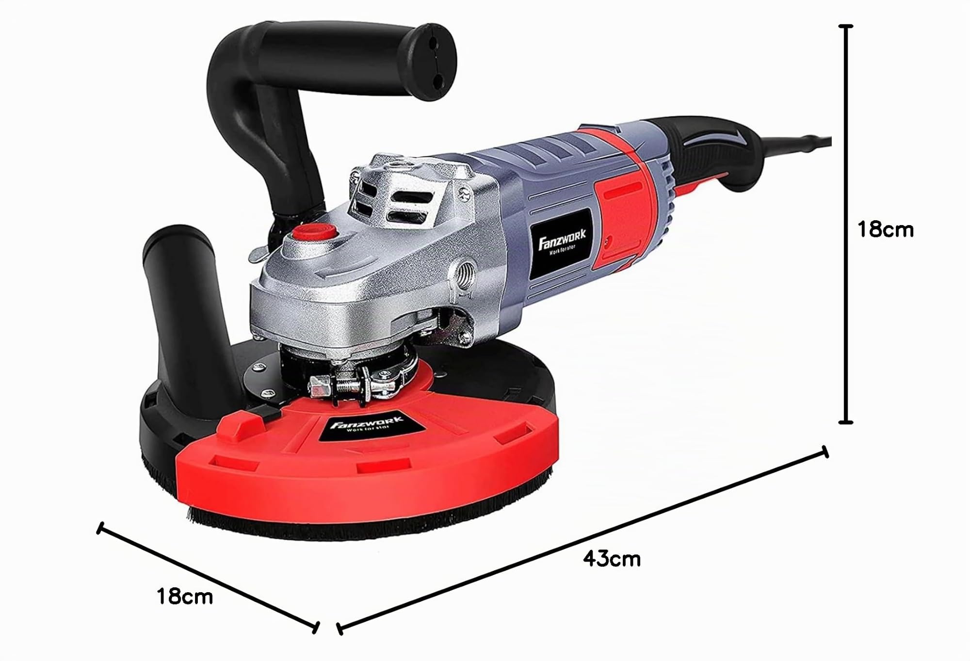 FANZWORK - Smerigliatrice per calcestruzzo, set con mola diamantata e cappa di aspirazione (2000 W/180 mm)