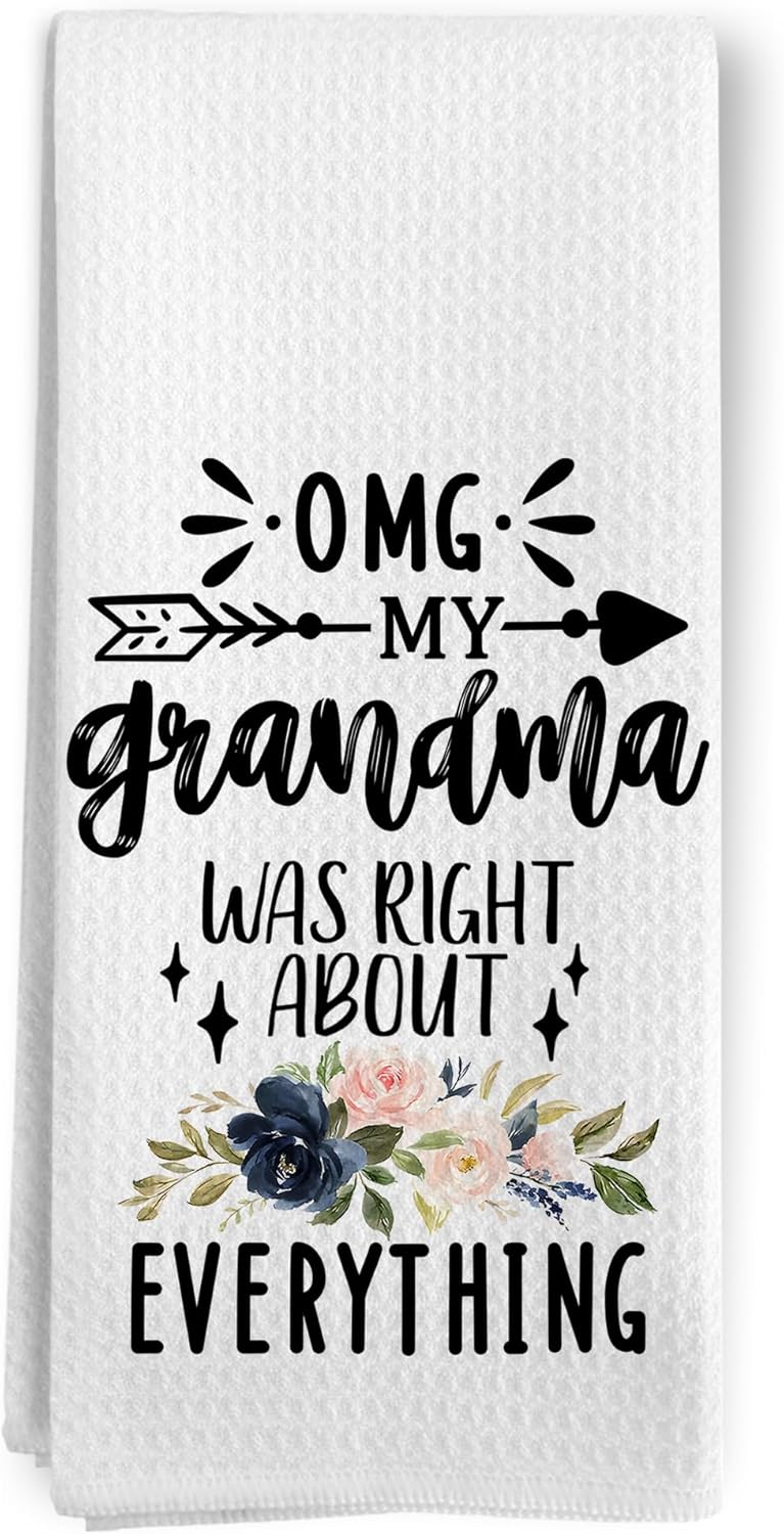 Grandma Kitchen Towels, Best Grandma Gifts for Mother's Day Birthday Dish Tea Towels for Kitchen, Grandmother Gifts from Grandkids Decorative Hand Towels for Bathroom, 16x24 Inches