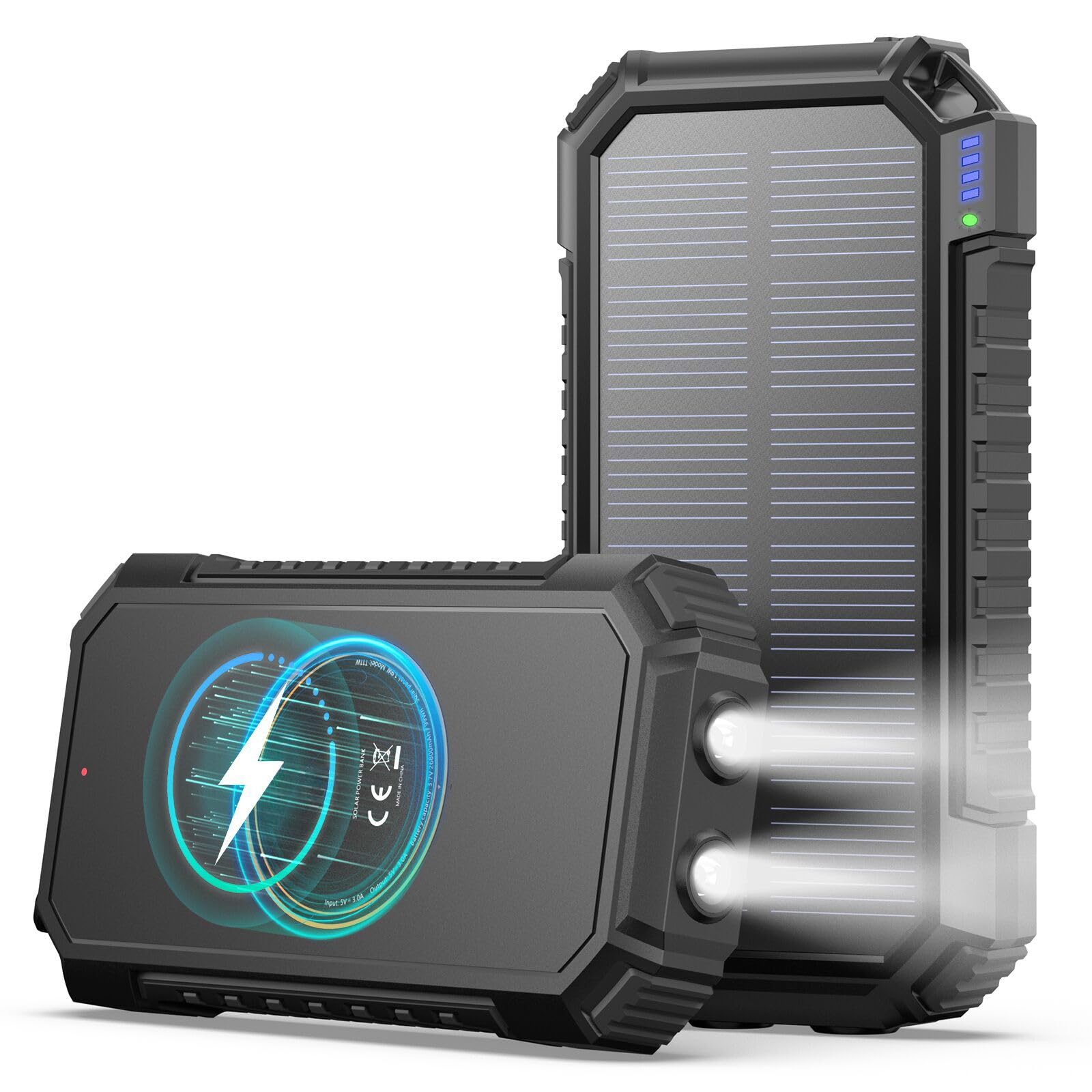 A ADDTOP Caricatore Solare Power Bank Wireless 20000mAh - USB C PD QC Caricatore Portatile con 4 Uscita & Doppia Torcia, 15W Ricarica Rapida, Batteria Esterna per Smartphone