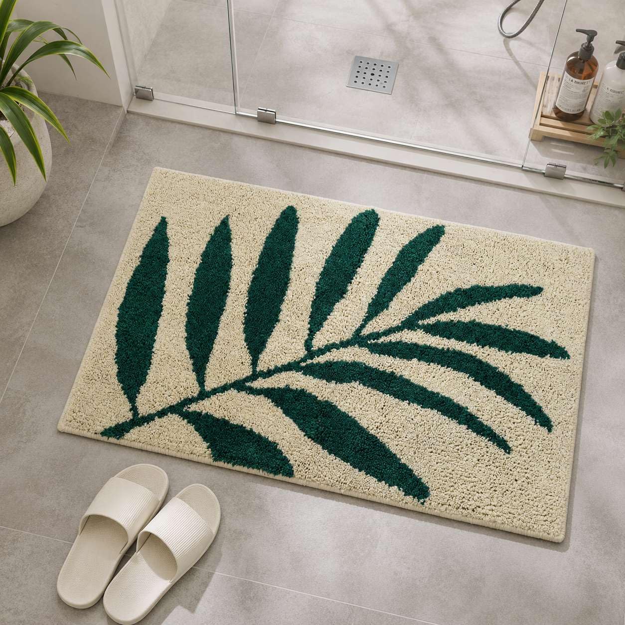 Morbuy Non-slip Bathroom Rugs, Bath Mat Bathroom Carpet Super Absorbent Soft Shower Suitable for Living Room/Kitchen/Bedroom Indoor Outdoor (45 * 65cm, Bamboo leaves)