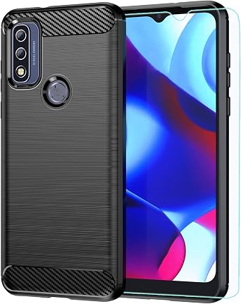 M MAIKEZI Compatible with Motorola Moto G Pure Case with HD Screen Protector Fashion Non-Slip Shock-Absorption Flexible TPU Bumper Soft Rubber Protective Phone Case Cover for Moto G Pure, Black