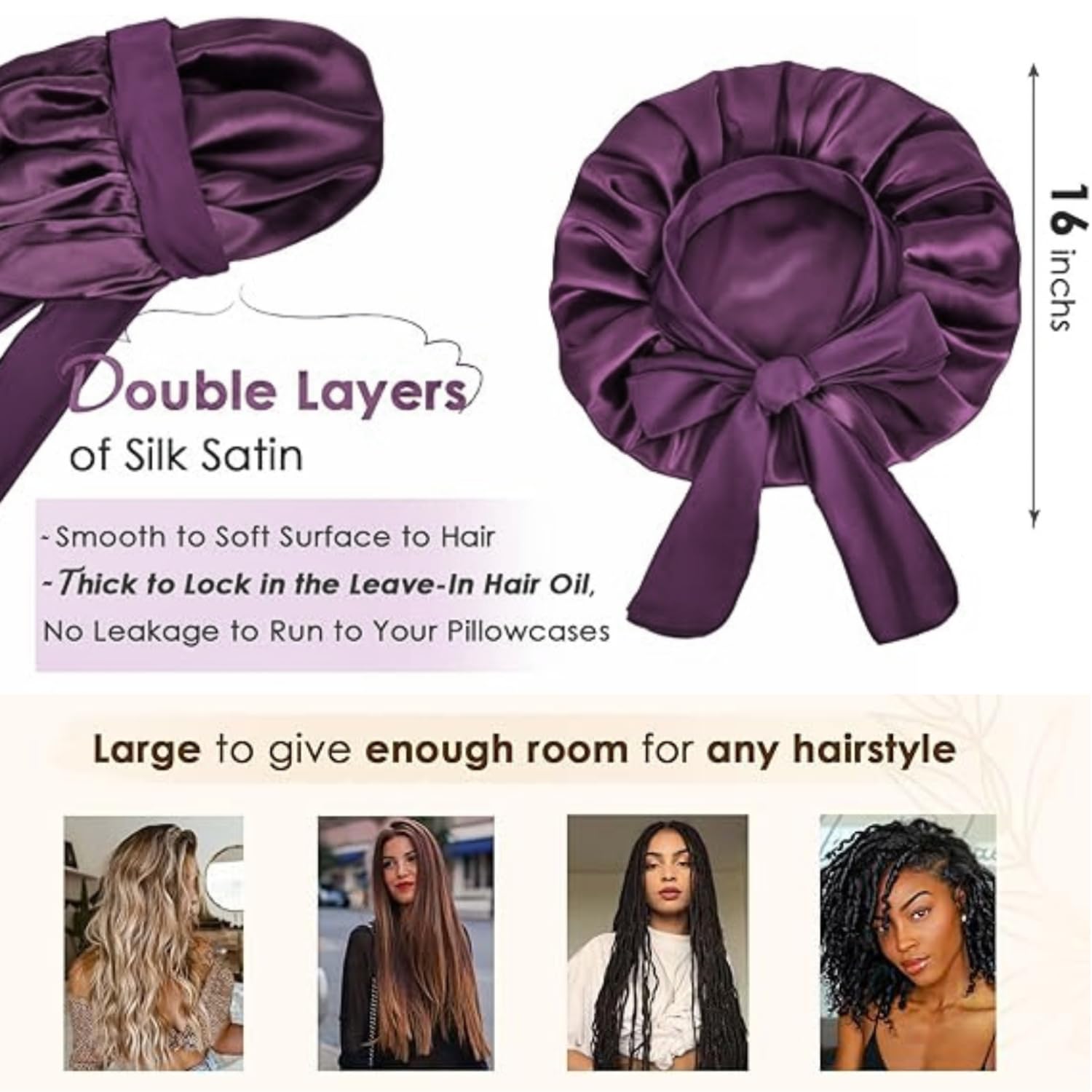 Candibella Silky Bonnet for Hair with 3 Scrunchies, Adjustable Hair Cap for Sleeping, Satin Bonnet for Curly Hair with Wide Elastic Tie Band (IN, Alpha, Free Size, Mulberry) 1