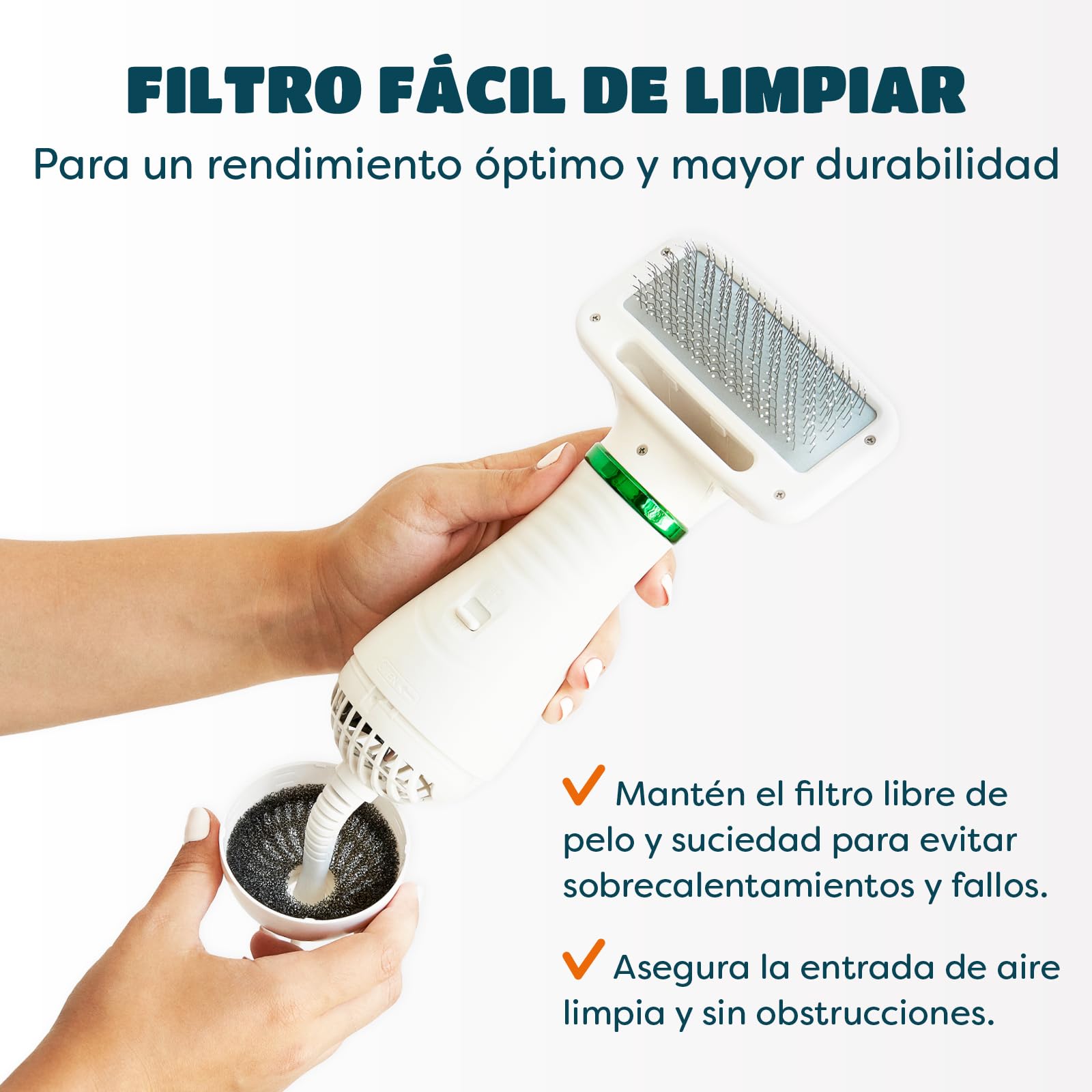 Secador de Pelo para Mascotas | Secador de Pelo Portátil y Silencioso 2 en 1 con un Cepillo Práctico | Temperatura Ajustable | para Perros y Gatos Pequeños y Medianos