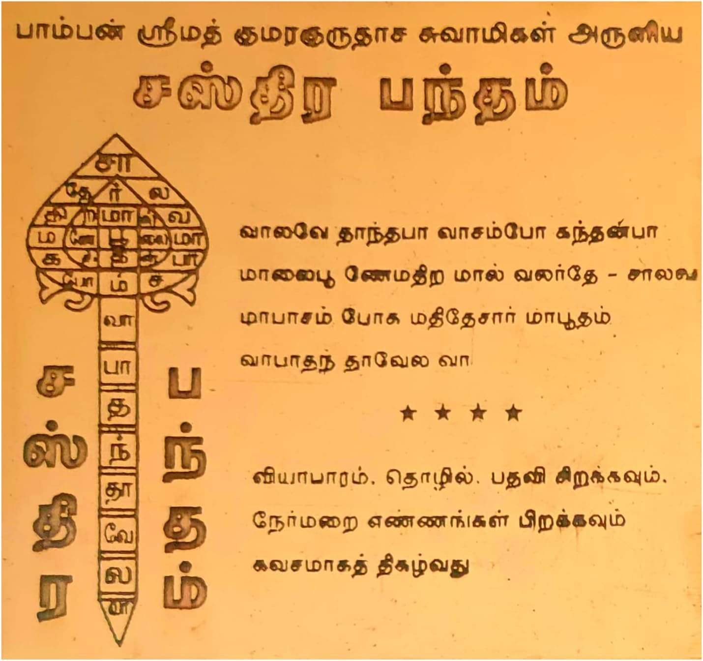 Aalayam Selveer Sastra Bandham Yantra, Sasthira Pantham Yantra, Pamban Swamigal Bandham 3"x3" Copper Brown Colour 1 Piece